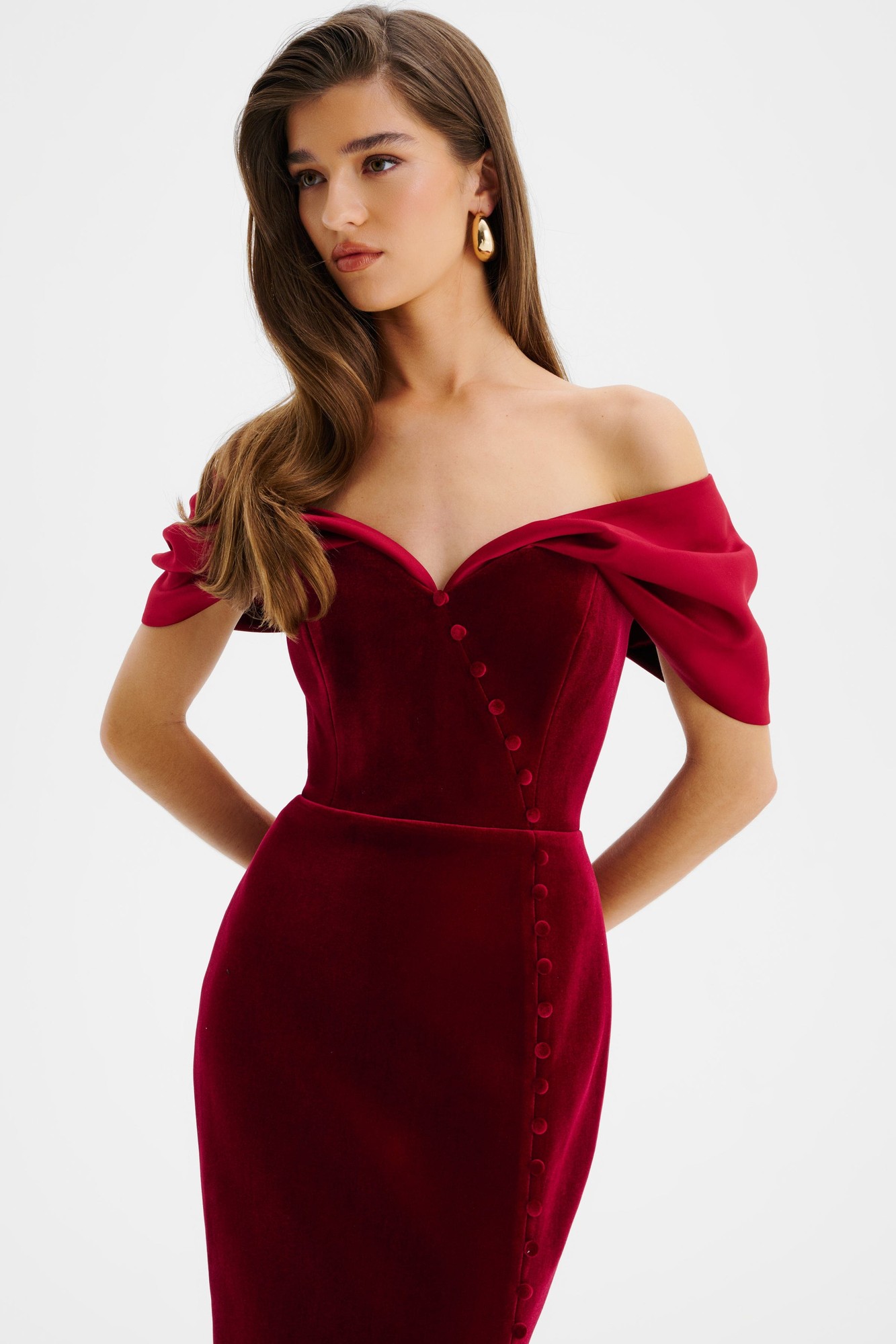 Lavish Alice NOELLE Velvet Satin Mix Bardot Midi Dress In Burgundy XXL UK18 - image 3