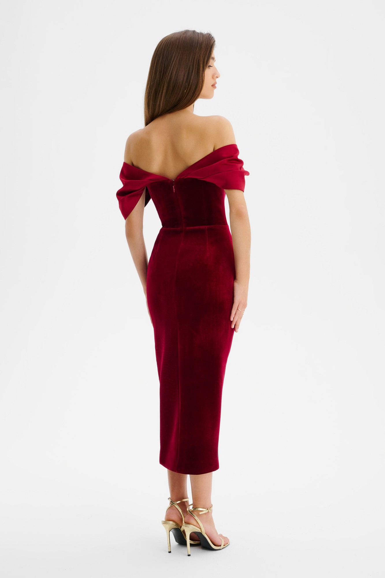 Lavish Alice NOELLE Velvet Satin Mix Bardot Midi Dress In Burgundy XXL UK18 - image 4