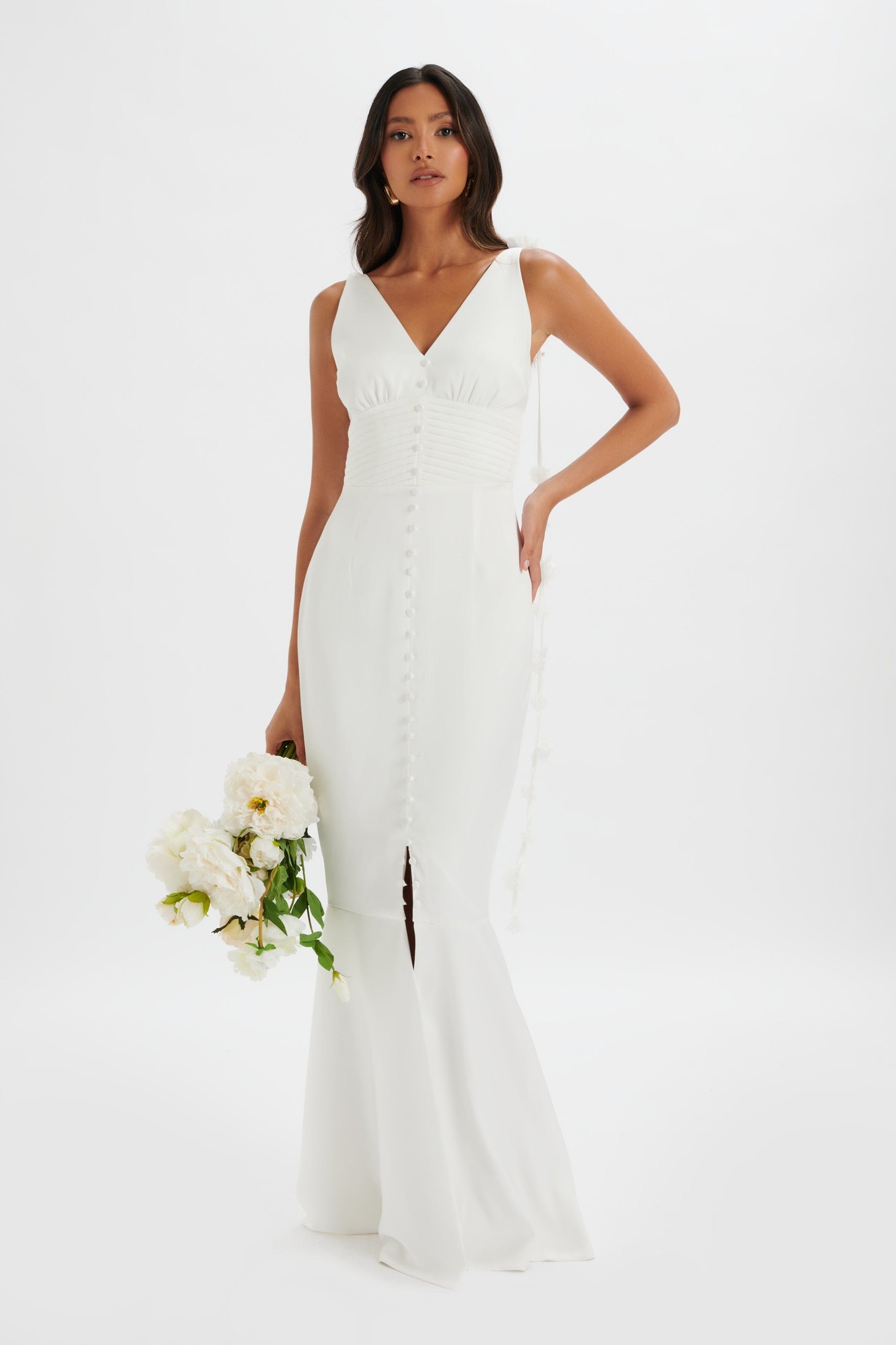 Lavish Alice NOVIE Floral Strap Satin Fit and Flare Maxi Dress in Ivory XS UK6 - image 2