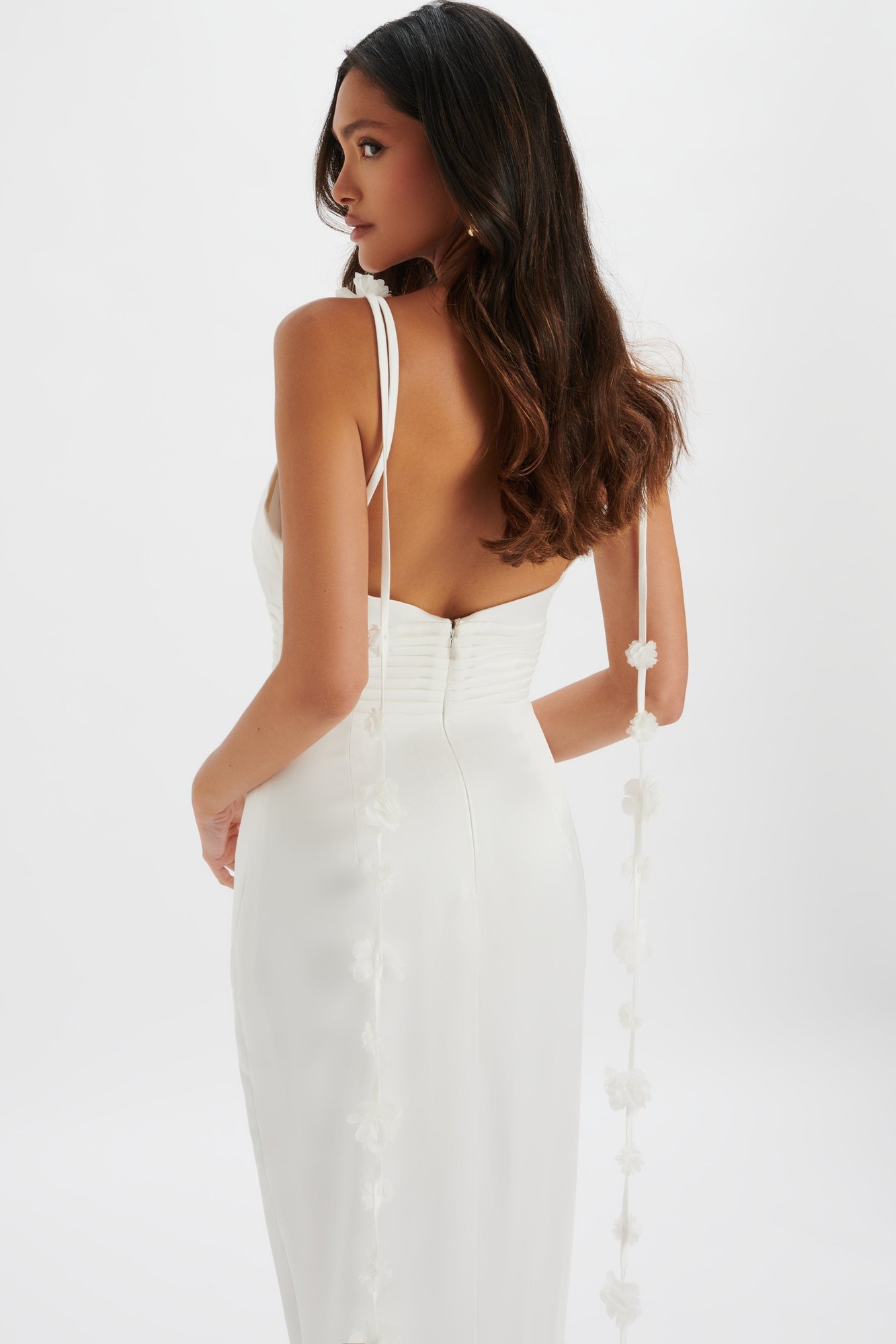 Lavish Alice NOVIE Floral Strap Satin Fit and Flare Maxi Dress in Ivory XS UK6 - image 3