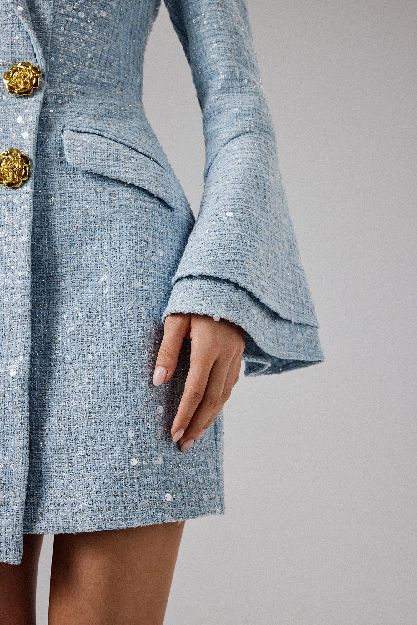 Lavish Alice REBECCAH Oversized Rose Button Boucle Blazer Mini Dress in Blue XL UK16 - image 2