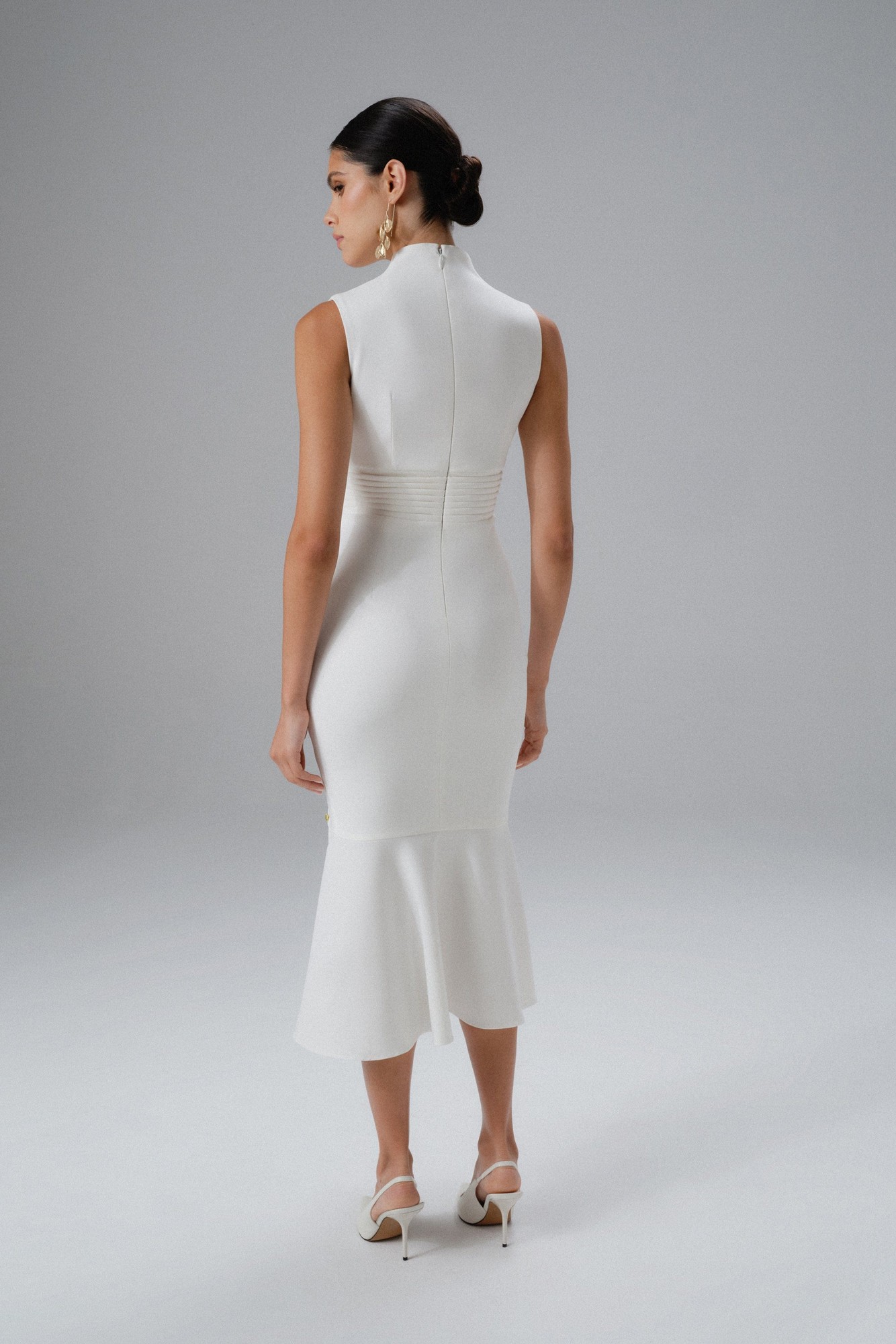 Lavish Alice SAFFRON High Neck Micro Shell Button Midi Dress in White M UK12 - image 3