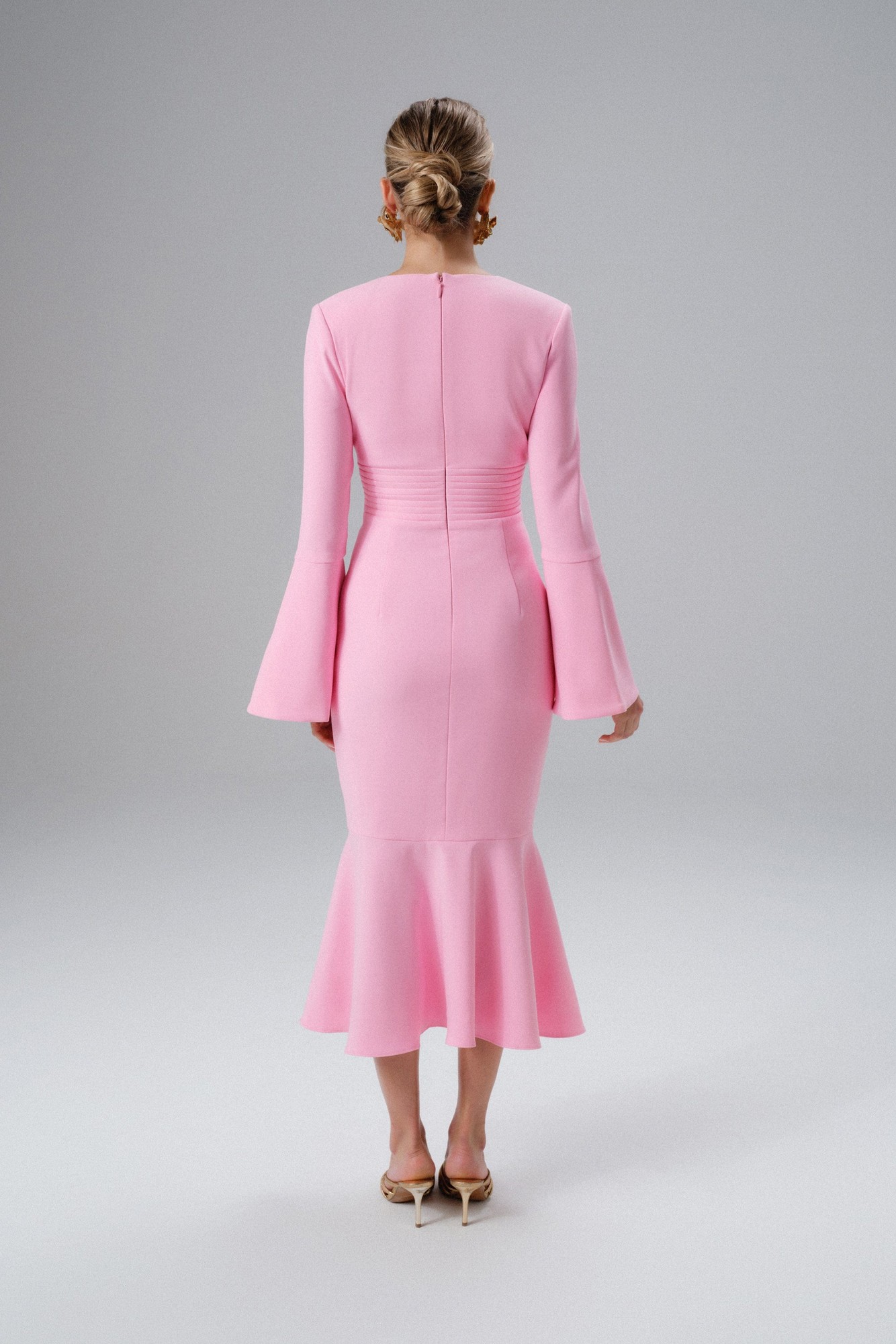 Lavish Alice SALMA Fluted Sleeve Micro Rose Button Midi Dress in Pink SM UK10 - image 3