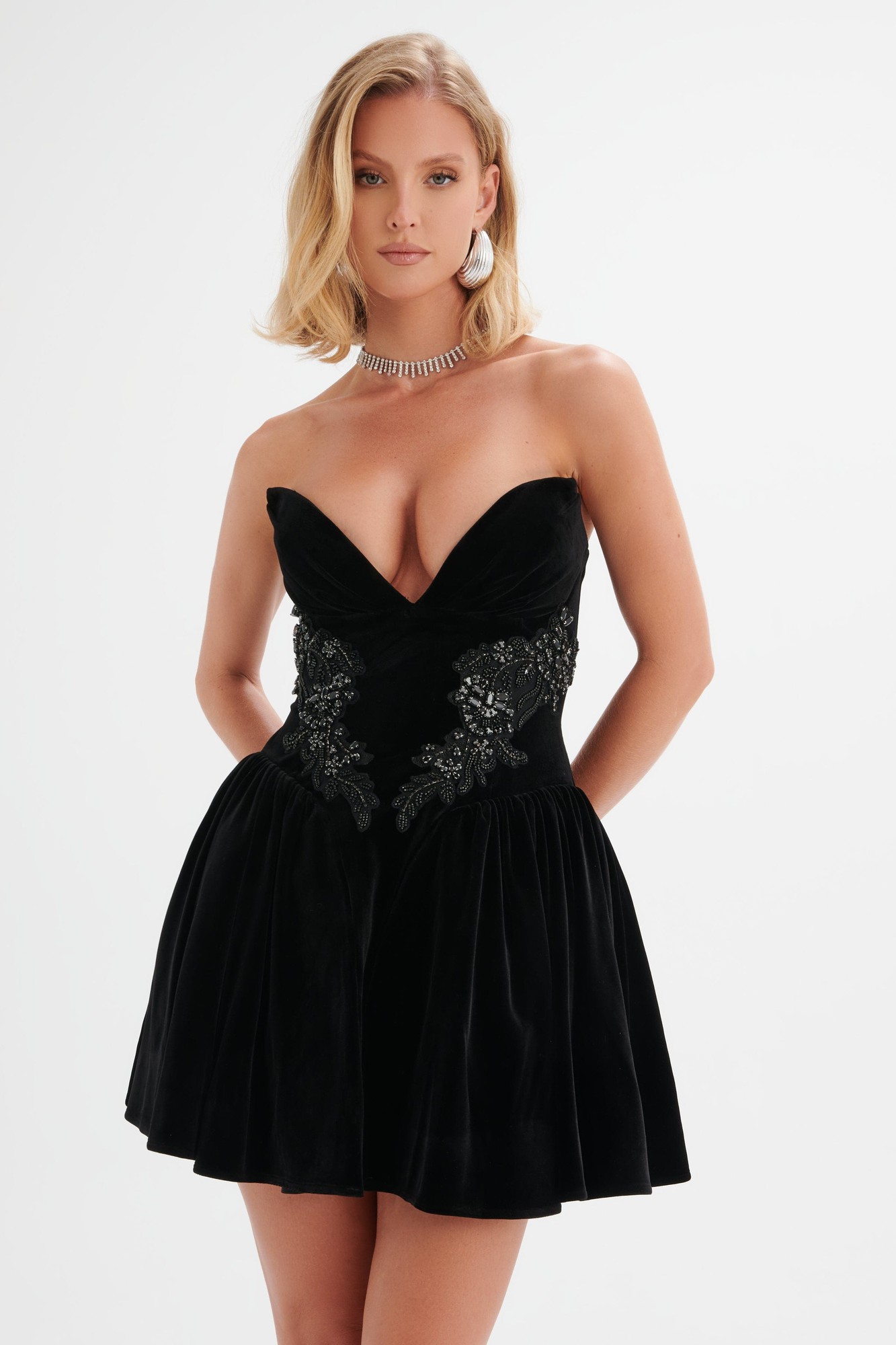 Lavish Alice SELENA Jewelled Applique Velvet Mini Dress in Black XXL UK18 - image 3