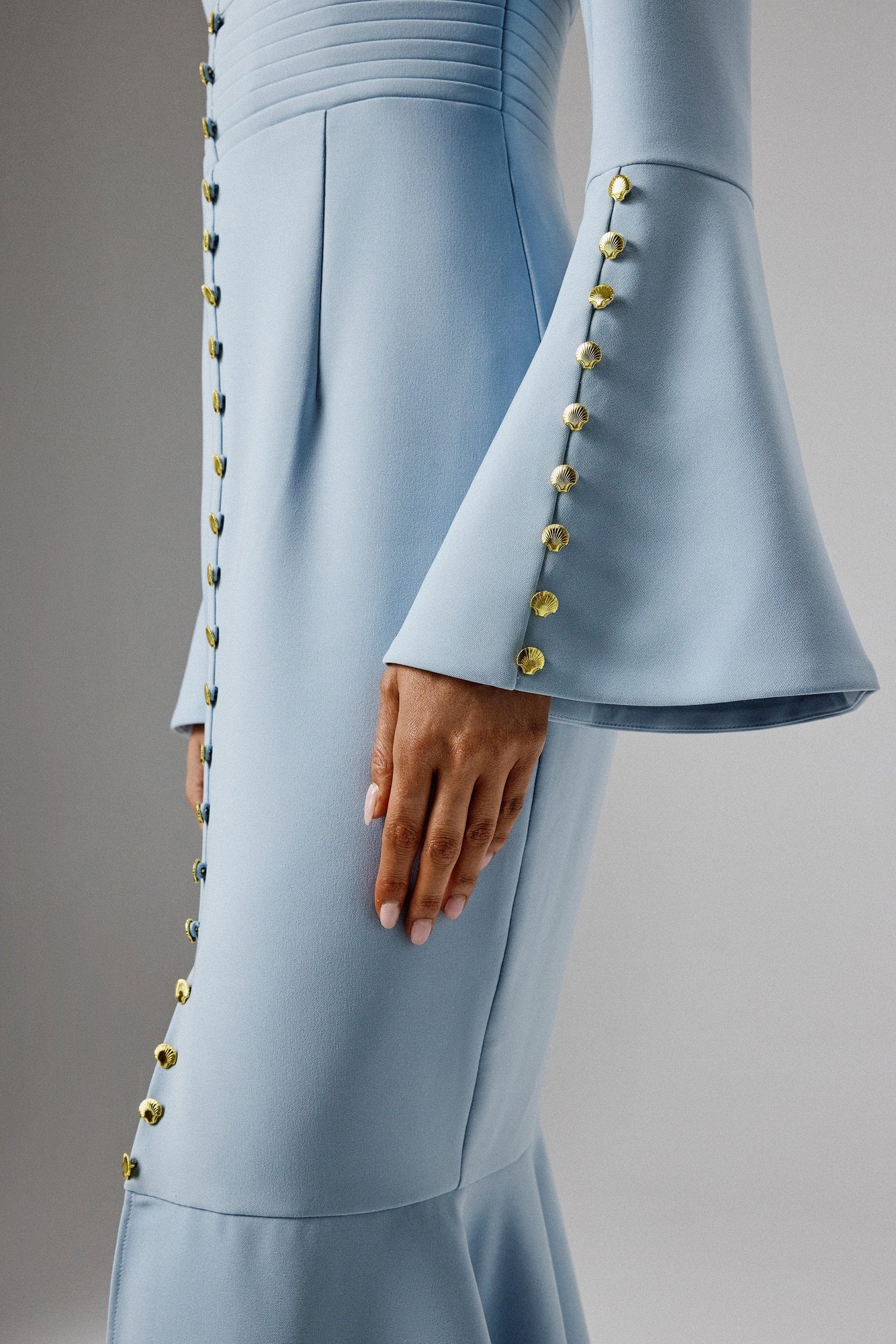 Lavish Alice SERENA Fluted Sleeve Micro Shell Button Midi Dress in Light Blue XS UK6 - image 2