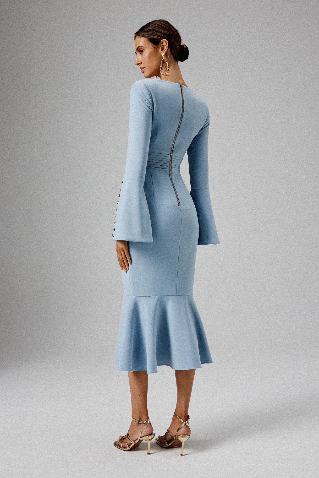 Lavish Alice SERENA Fluted Sleeve Micro Shell Button Midi Dress in Light Blue XS UK6 - image 4
