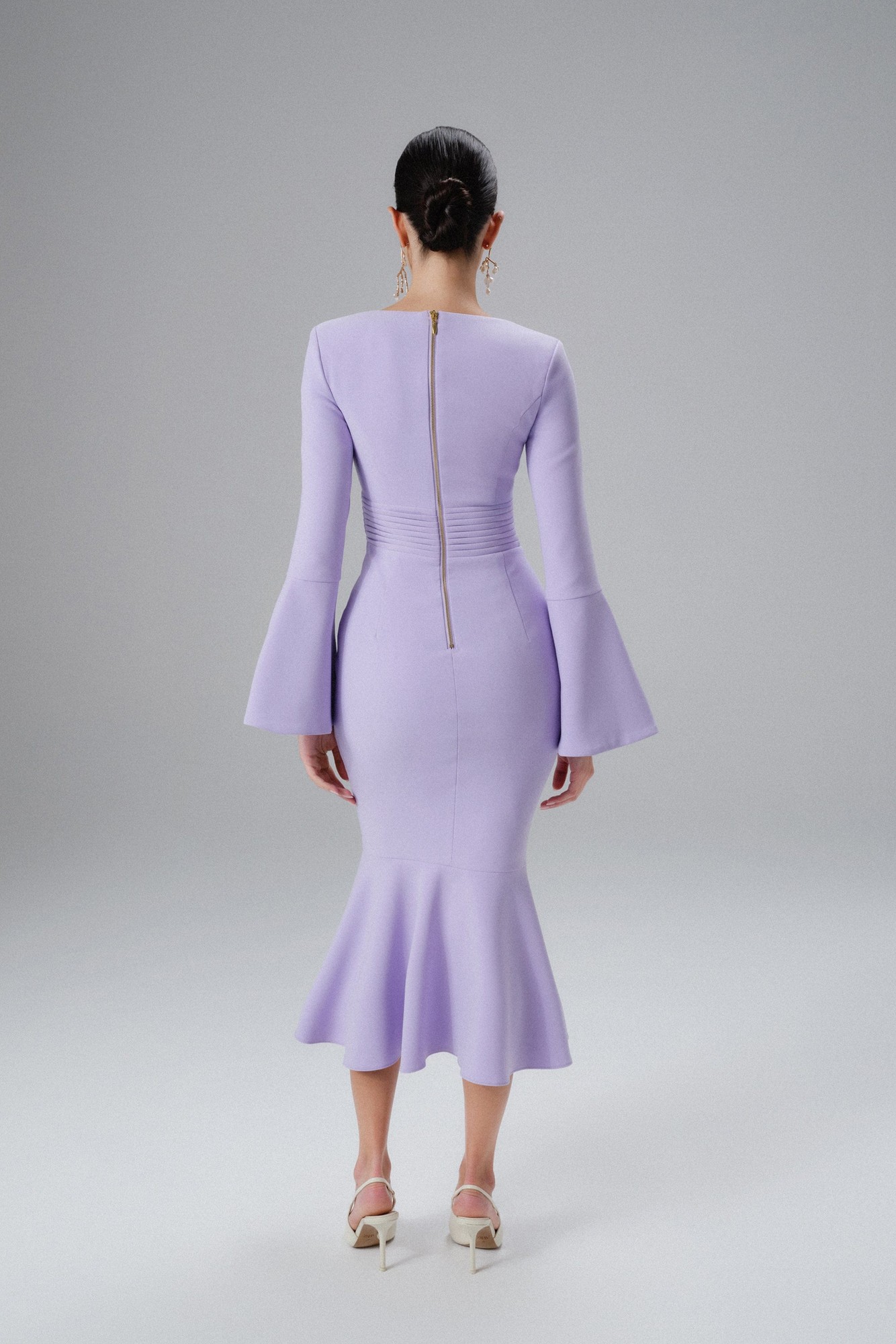 Lavish Alice SERENA Fluted Sleeve Micro Shell Button Midi Dress in Purple XL UK16 - image 3