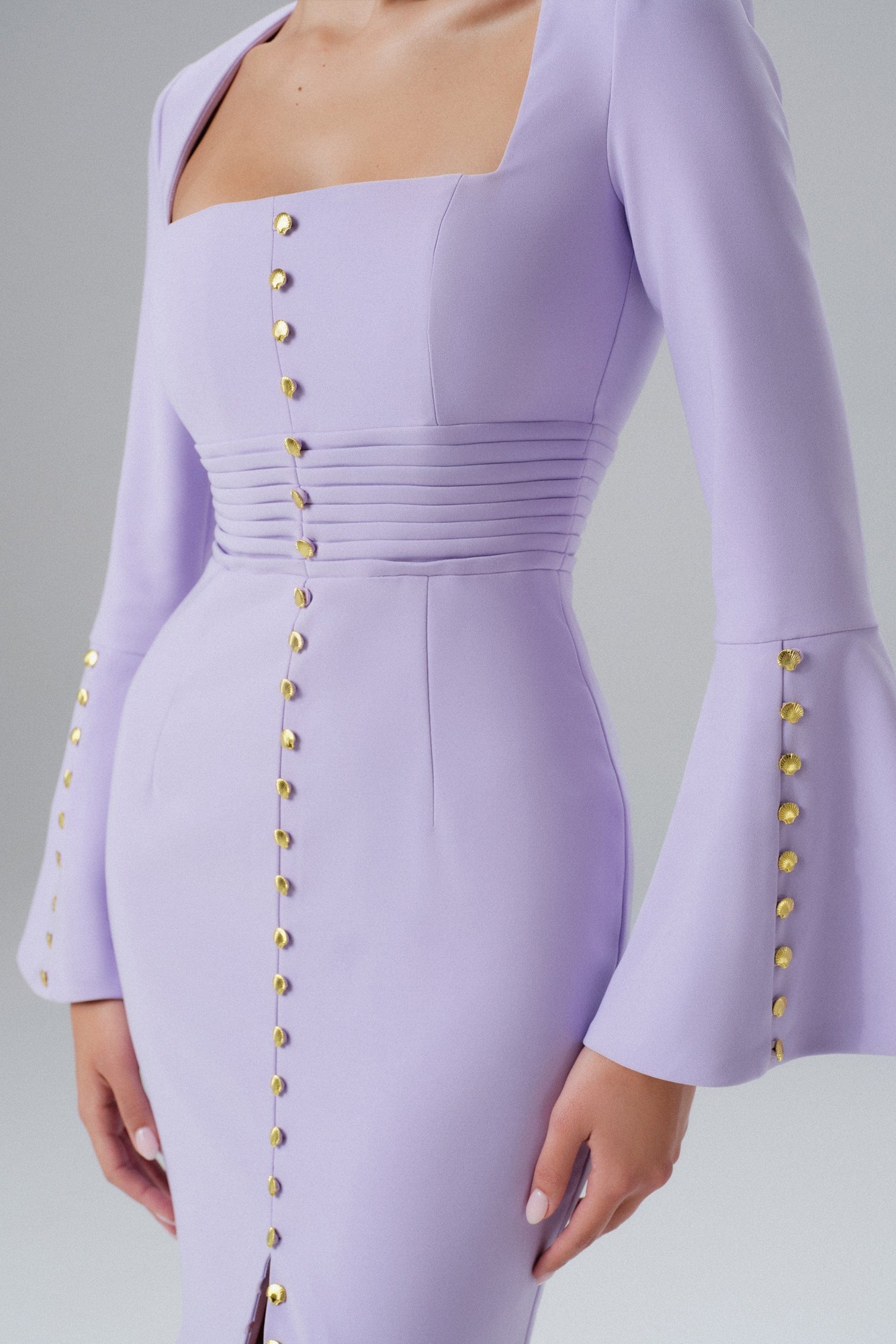 Lavish Alice SERENA Fluted Sleeve Micro Shell Button Midi Dress in Purple XL UK16 - image 4