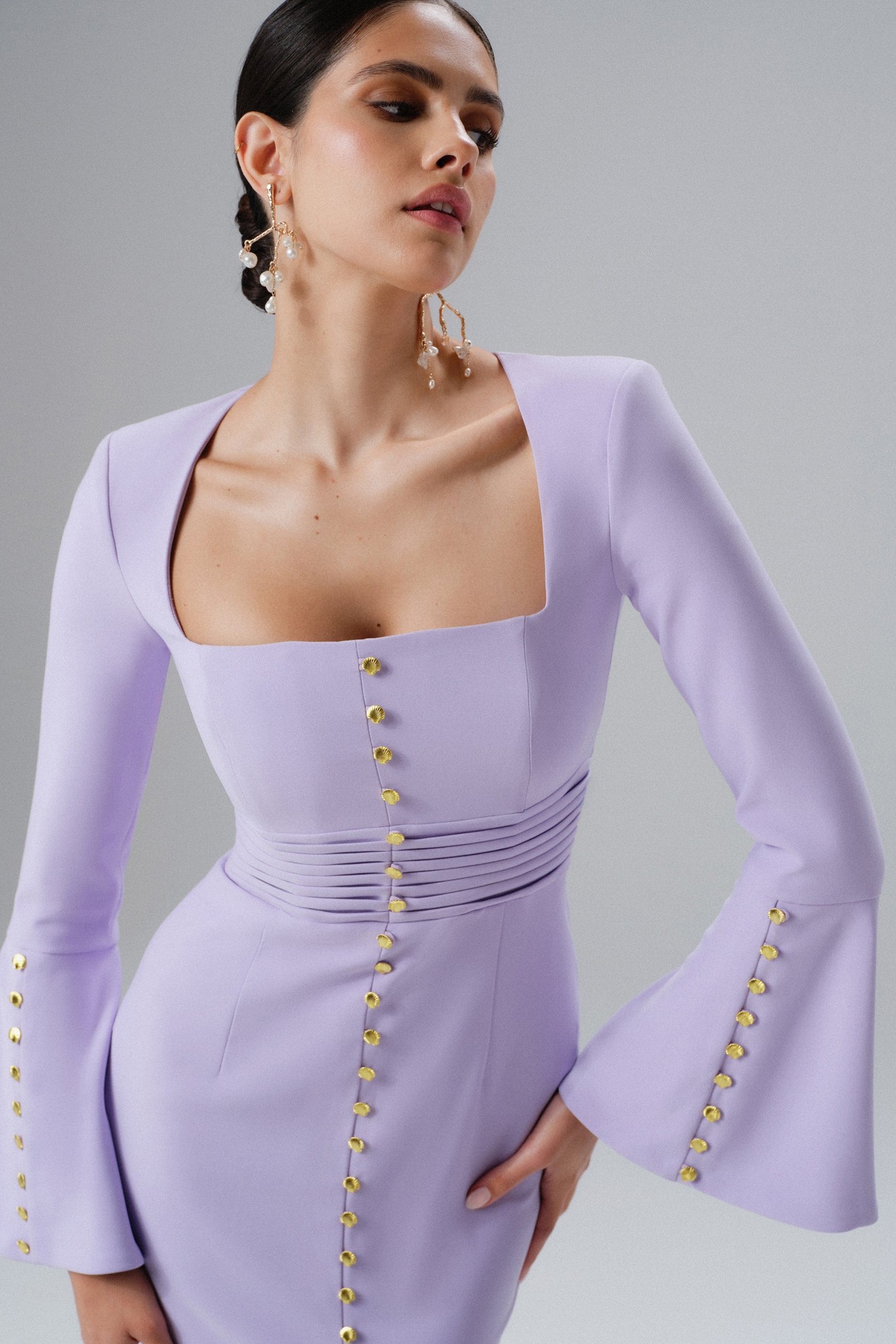 Lavish Alice SERENA Fluted Sleeve Micro Shell Button Midi Dress in Purple XXL UK18 - image 2
