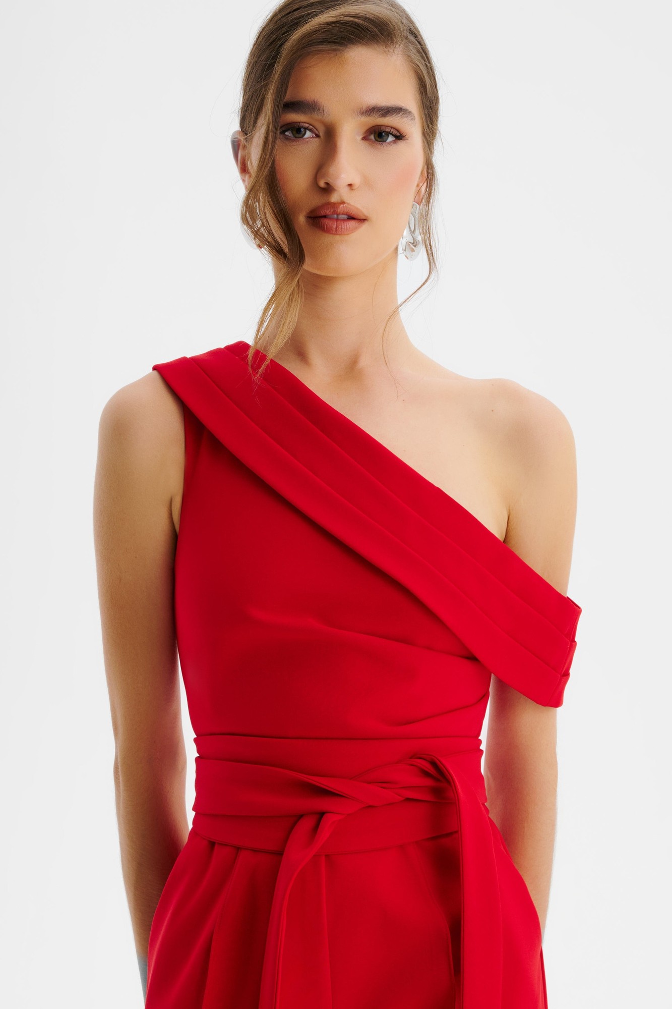 Lavish Alice SOFIE Off Shoulder Pleated Obi Belted Jumpsuit in Red XXL UK18 - image 2