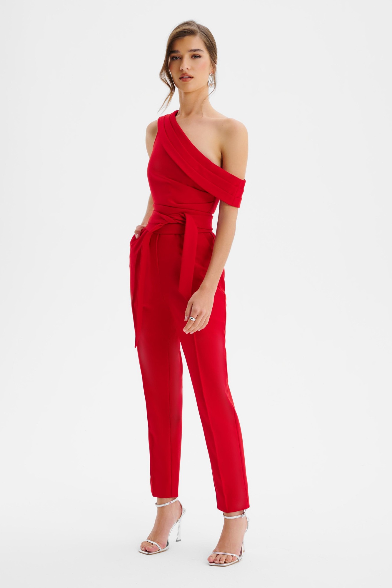 Lavish Alice SOFIE Off Shoulder Pleated Obi Belted Jumpsuit in Red XXL UK18 - image 3