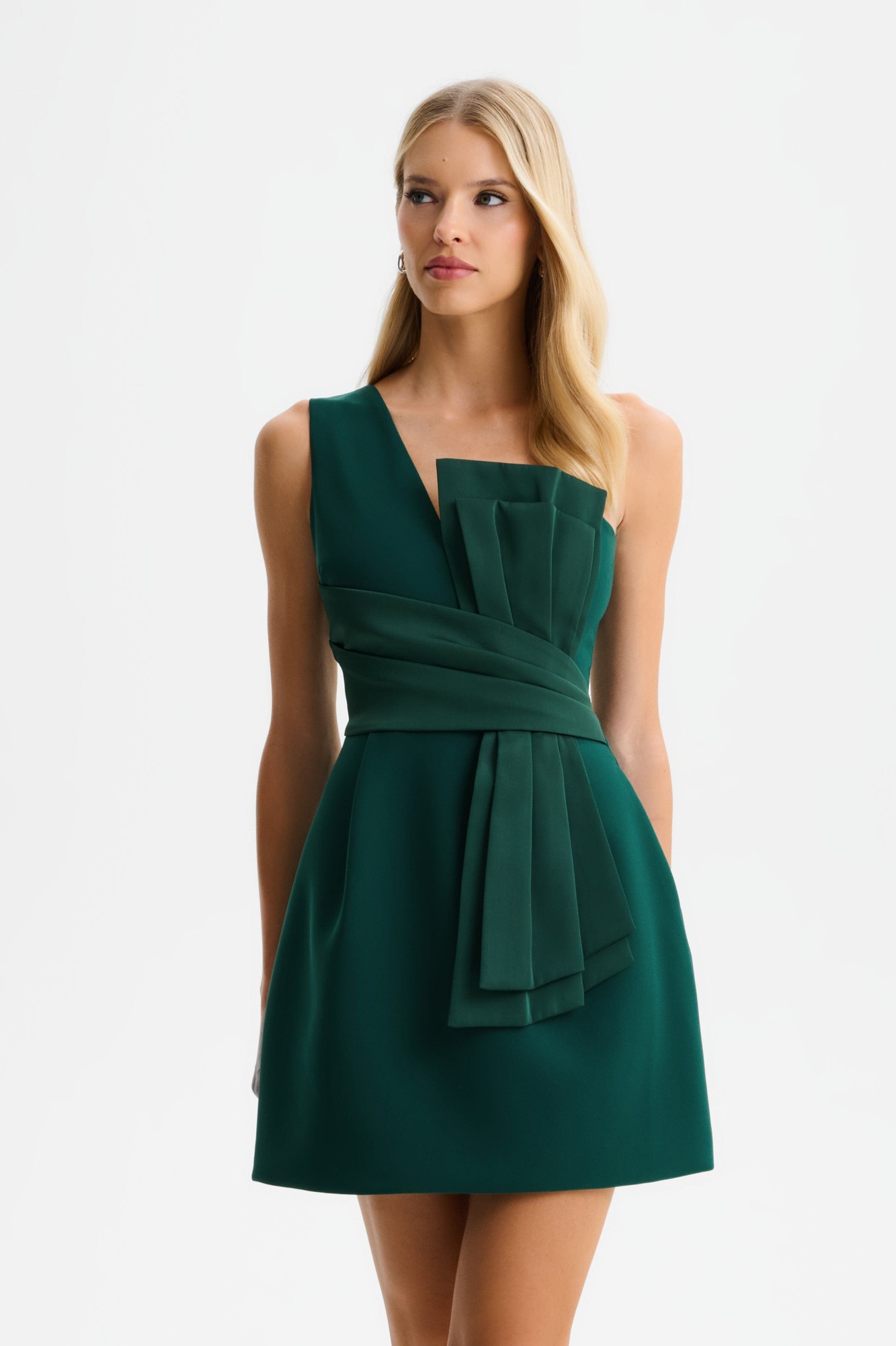 Lavish Alice SOPHIA Asymmetric Bow Mini Dress with Tulip Skirt in Emerald Green XXL UK18 - image 3