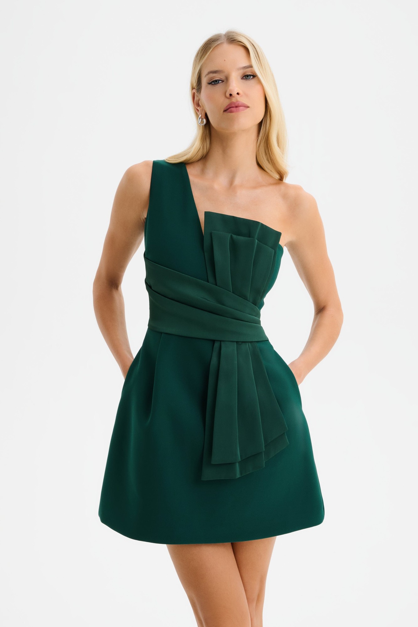 Lavish Alice SOPHIA Asymmetric Bow Mini Dress with Tulip Skirt in Emerald Green XXL UK18 - image 4