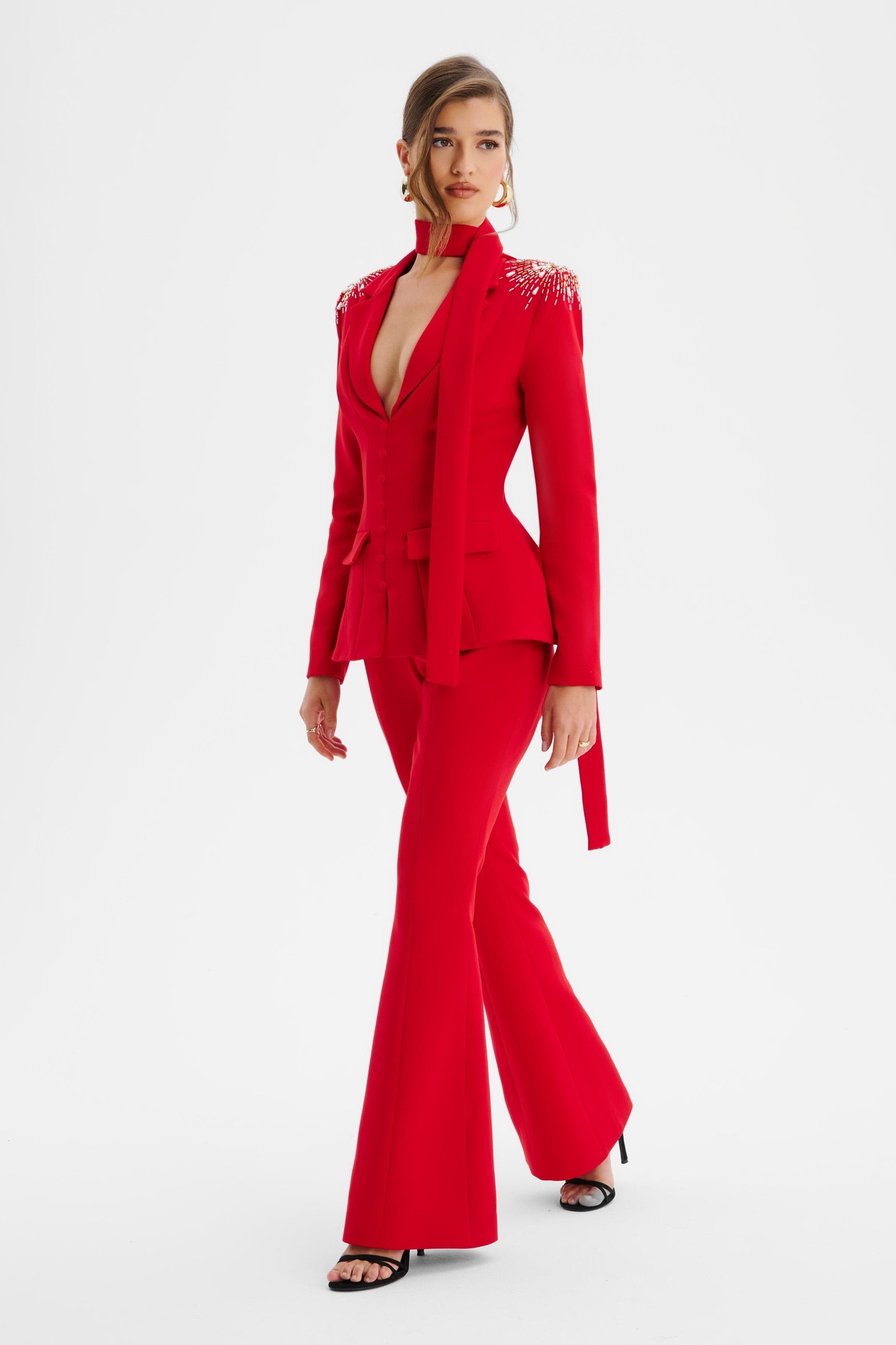 Lavish Alice THALIA Shoulder Hand Embellished Sculptured Blazer Jumpsuit In Red XL UK16 - image 2