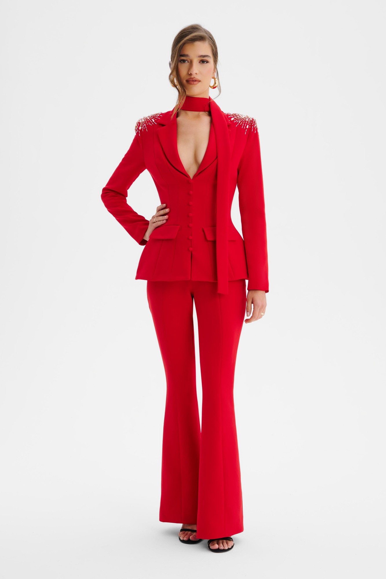 Lavish Alice THALIA Shoulder Hand Embellished Sculptured Blazer Jumpsuit In Red XL UK16 - image 3