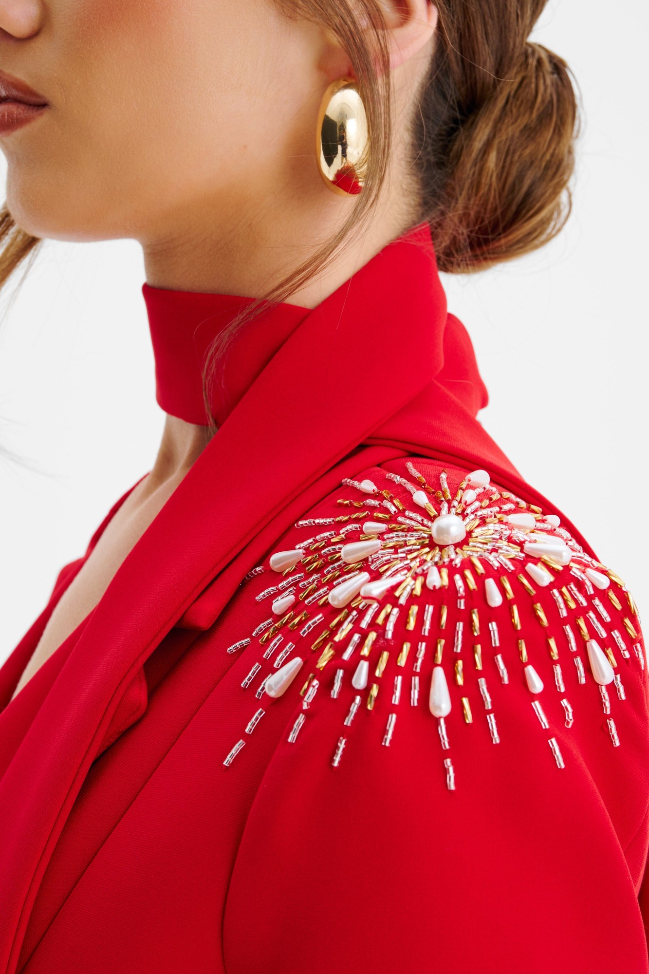 Lavish Alice THALIA Shoulder Hand Embellished Sculptured Blazer Jumpsuit In Red XL UK16 - image 5