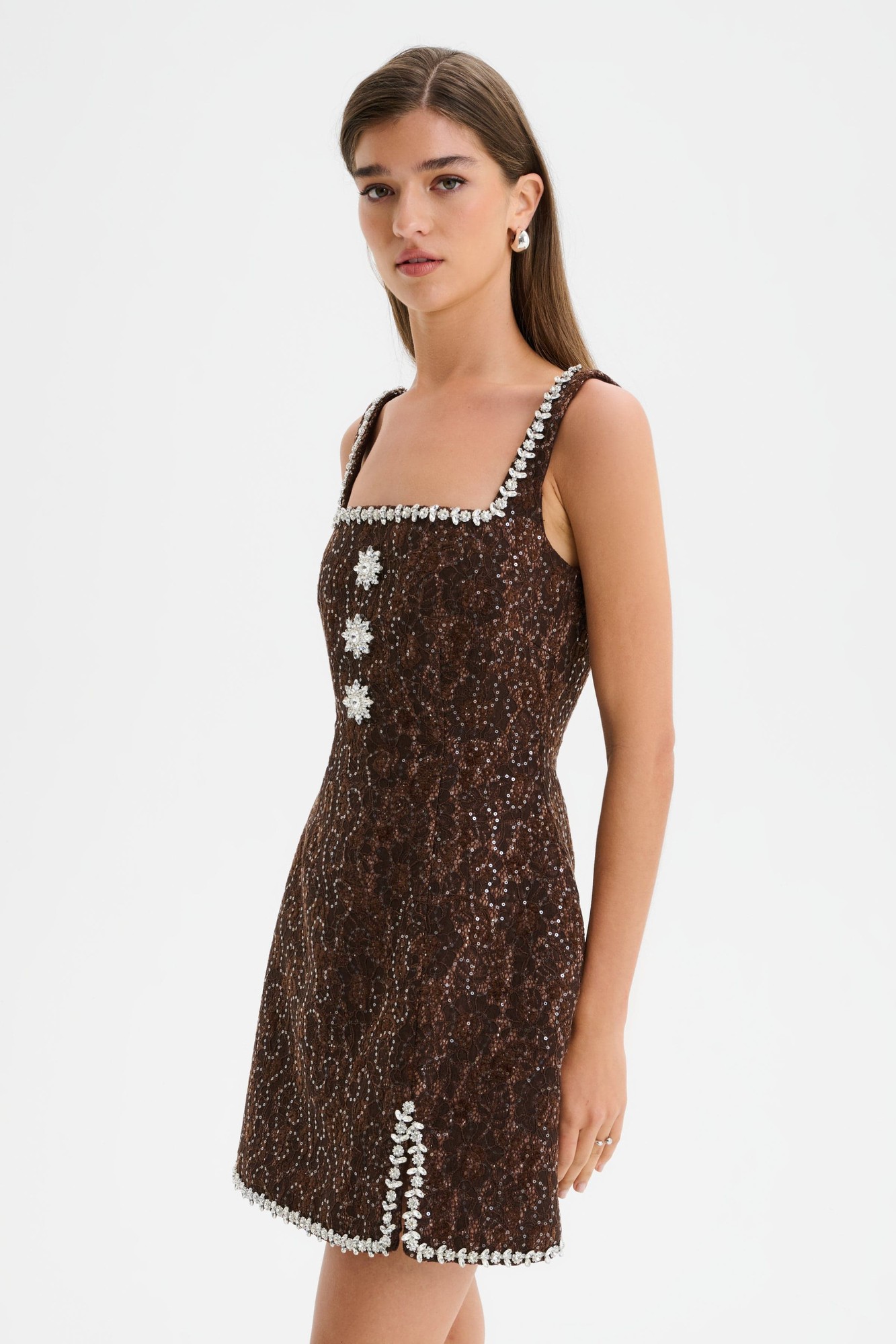 Lavish Alice ZOEY Embellished Lace Boucle Tulip Mini Dress in Chocolate XXL UK18 - image 2