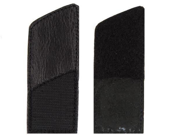 Black Mason Strap Extensions by Cosyfeet, featuring a combination of smooth leather and textured fabric, designed to enhance fit and comfort for footwear.