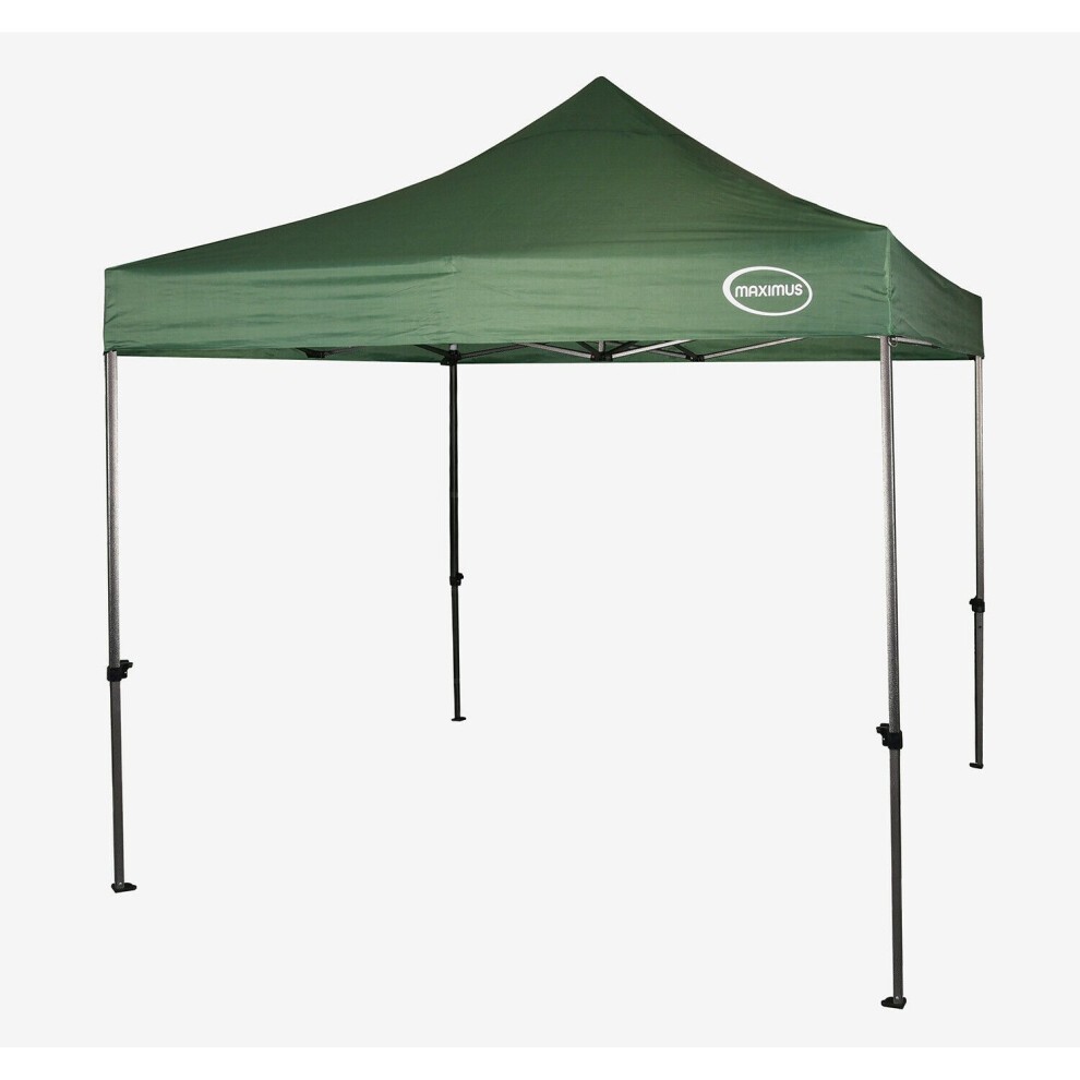 Heavy-duty 3x3 green pop-up gazebo by MCC Direct, featuring a sturdy frame, peak roof, and no side panels for open-air use.