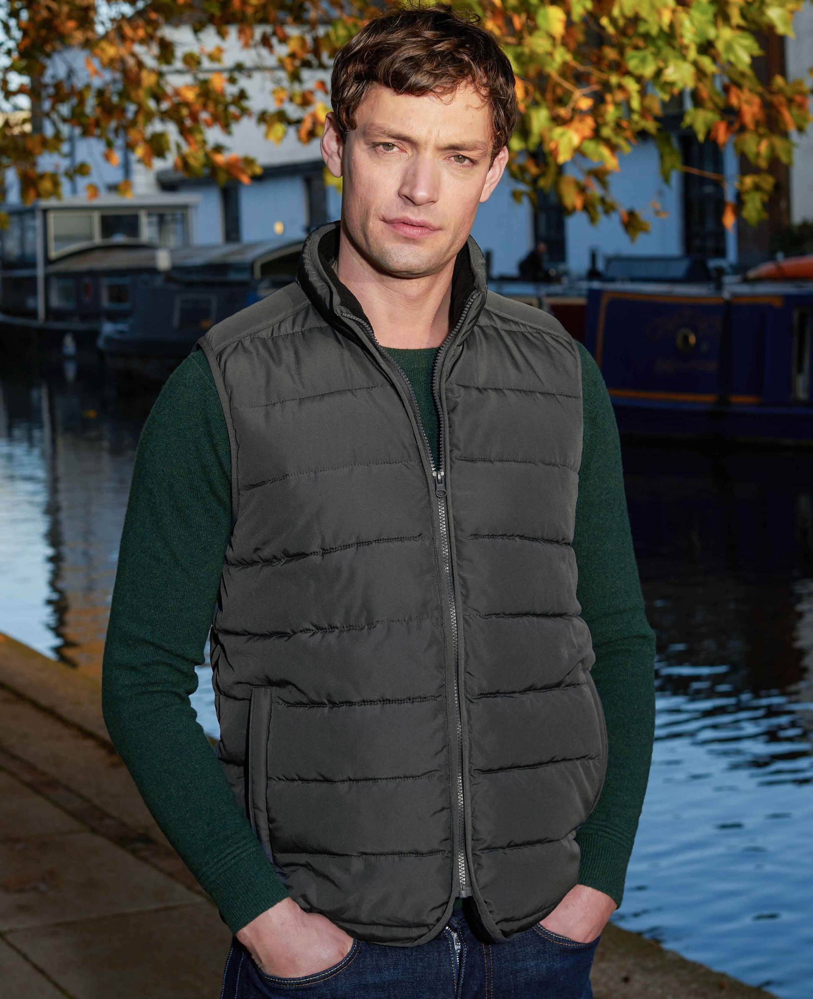 Savile Row Company Savile Row Company London Men Quilted Fleece Lined Gilet in Dark Grey | Size: Medium