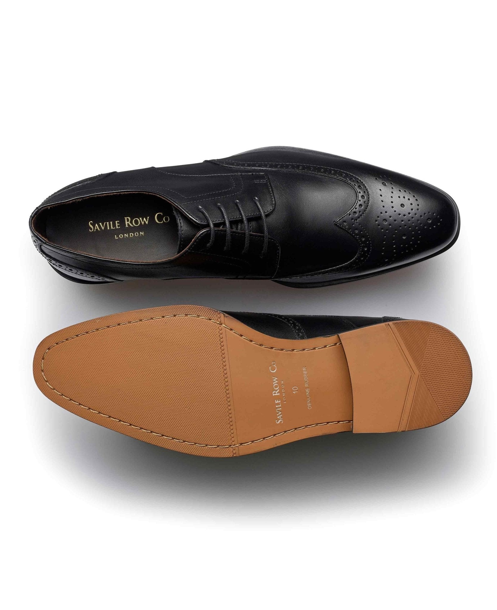 Men's Black Leather Brogue Derby Shoes - Size: 10 - Savile Row Company - image 2