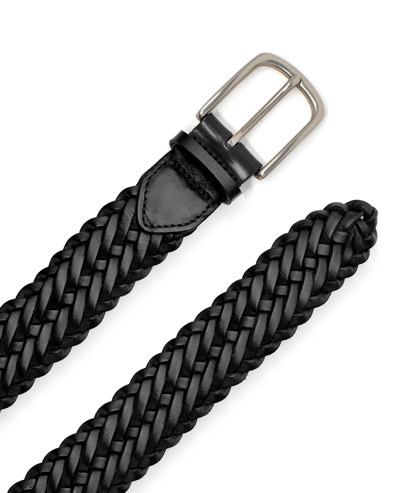 Savile Row Company Men's Black Plaited Leather Belt - Size: 36" - Savile Row Company