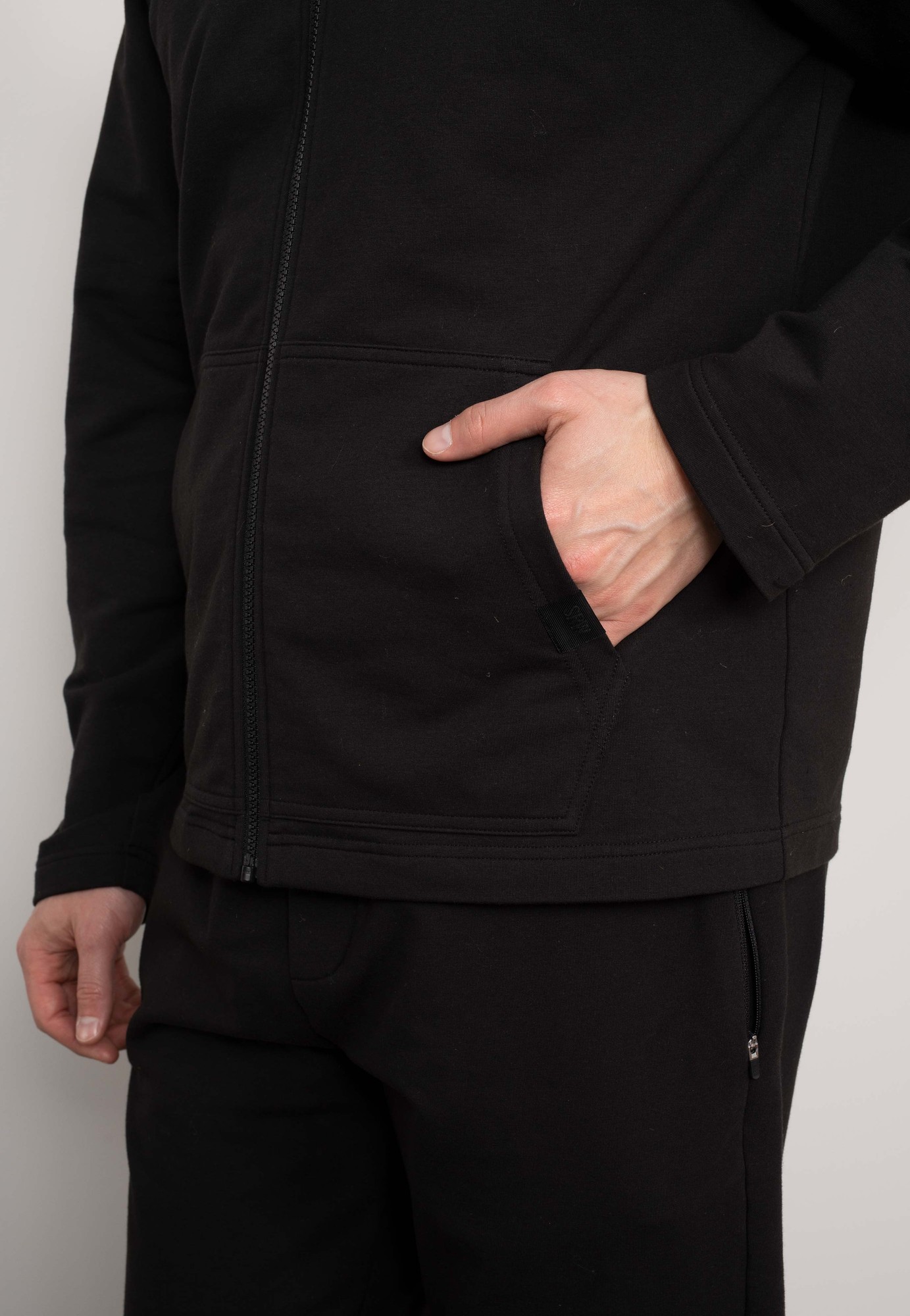 Men's Black Stretch Cotton Blend Zip-Up Sweatshirt [RTC] - Size: Small - Savile Row Company - image 5