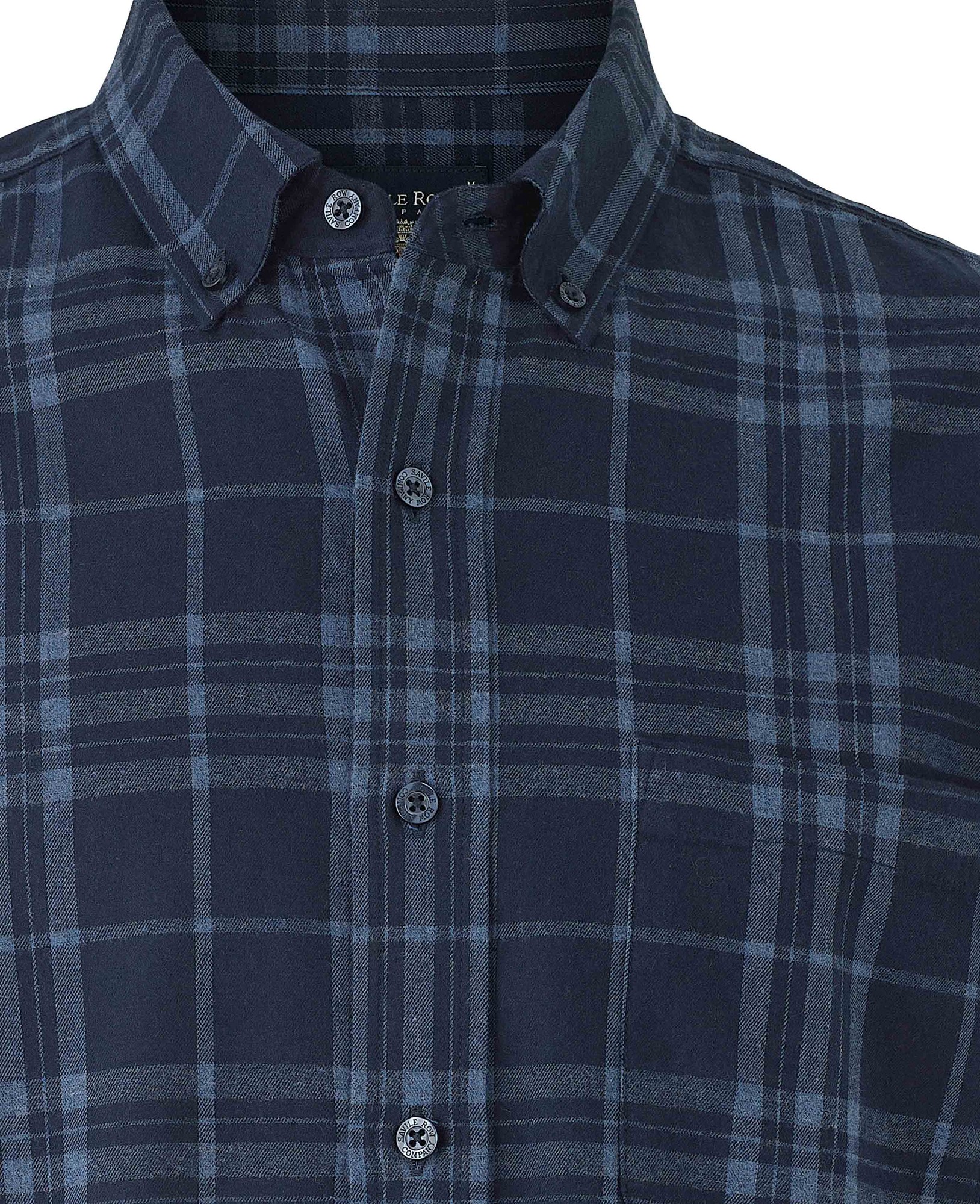 Men's Blue Brushed Cotton Check Classic Fit Button-Down Casual Shirt - Size: Medium x Extra Long - 36.5" - Savile Row Company - image 4