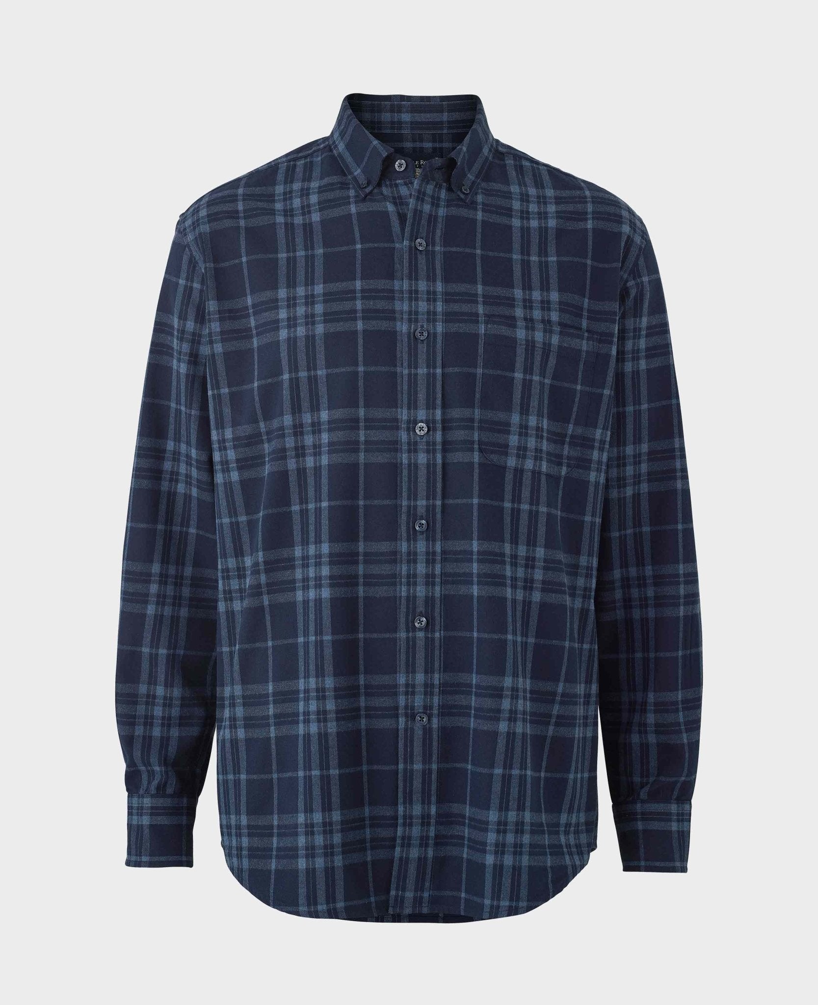 Men's Blue Brushed Cotton Check Classic Fit Button-Down Casual Shirt - Size: Medium x Extra Long - 36.5" - Savile Row Company - image 5