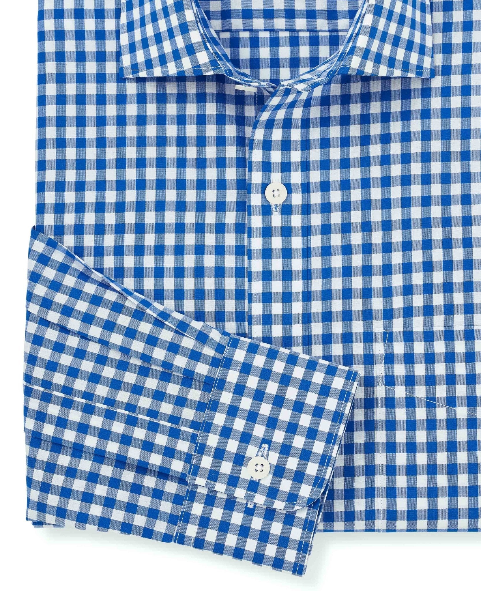 Men's Blue Classic Fit Gingham Formal Shirt - Single Cuff - Size: 16.5" x Extra Long - 37" - Savile Row Company - image 5