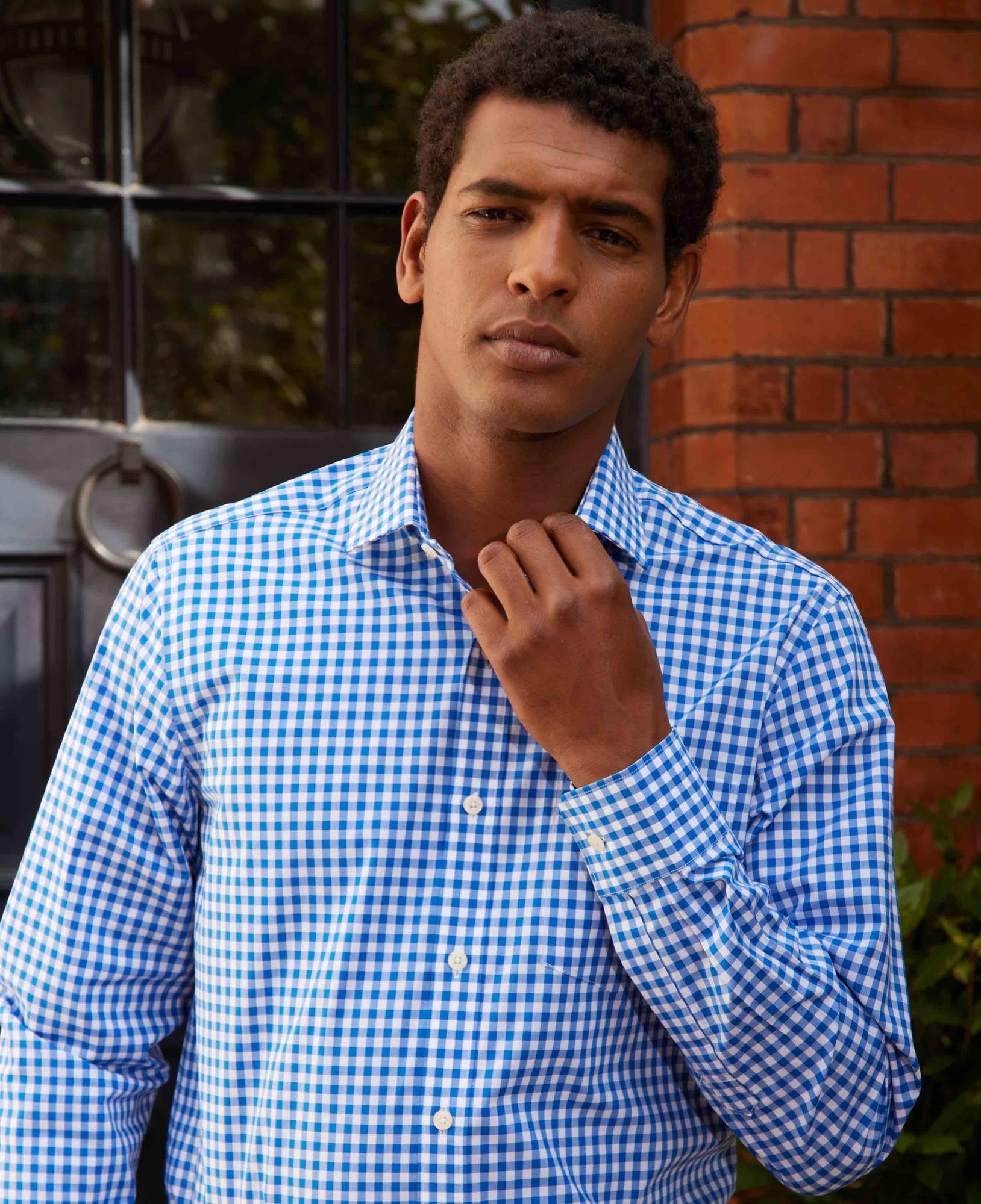 Men's Blue Classic Fit Gingham Formal Shirt - Single Cuff - Size: 16" x Extra Long - 36.5" - Savile Row Company - image 3