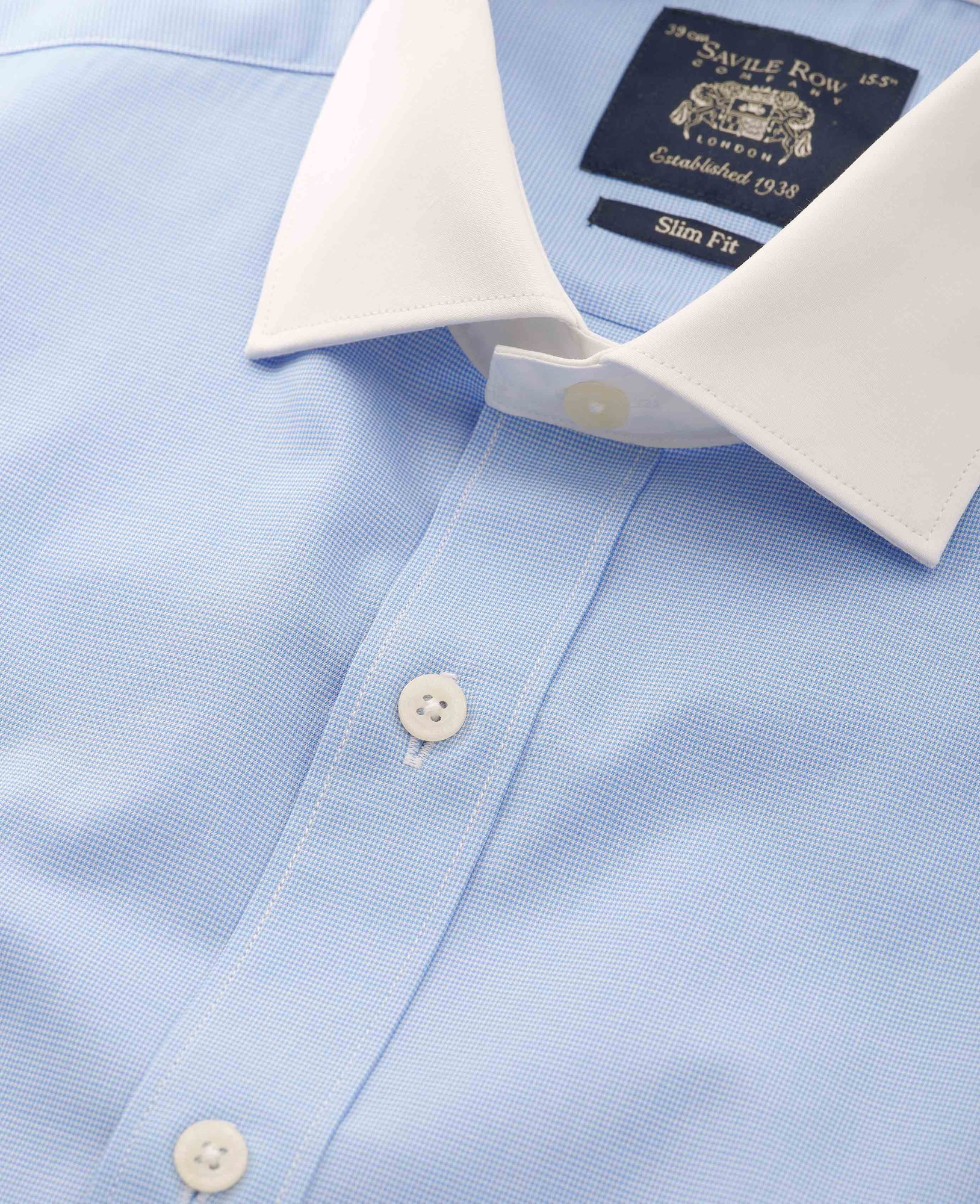 Men's Blue Cotton Micro Check Slim Fit Winchester Formal Shirt - Double Cuff - Size: 14.5" x Standard - 33" - Savile Row Company - image 3