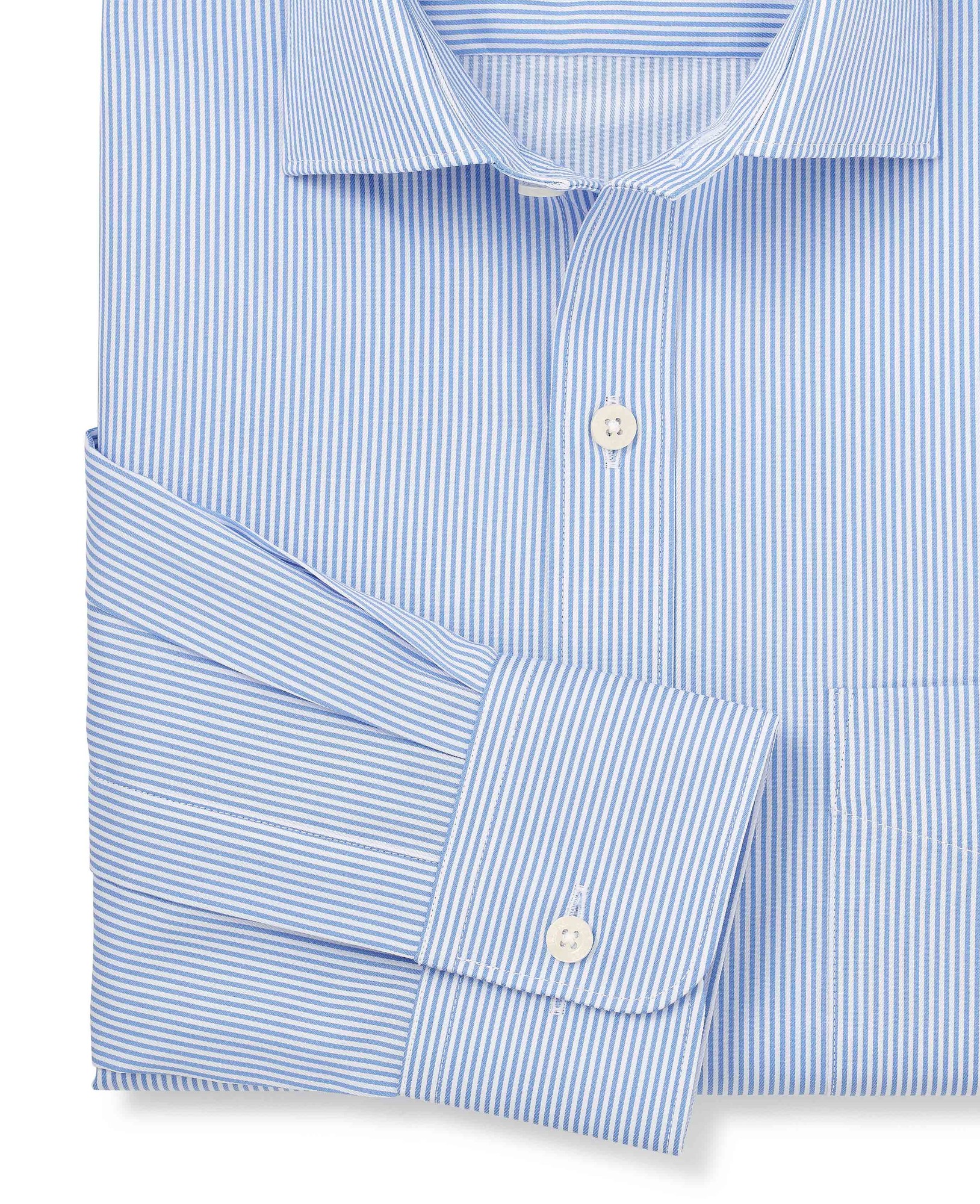 Men's Blue Cotton Twill Classic Fit Striped Formal Shirt - Single Cuff - Size: 17" x Extra Long - 37.5" - Savile Row Company - image 5