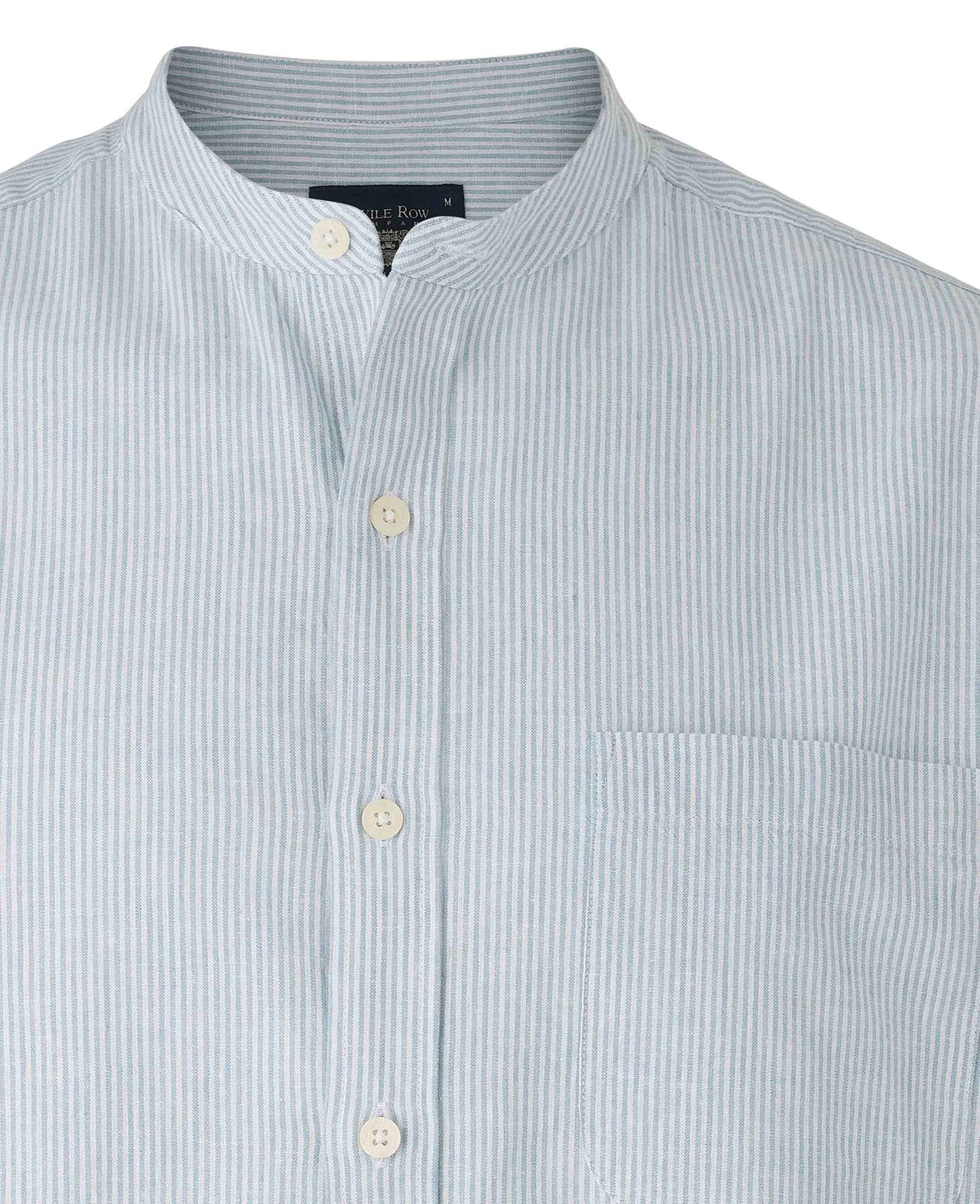 Men's Blue Linen Cotton Stripe Classic Fit Grandad Collar Casual Shirt - Size: XL x Extra Long - 38.5" - Savile Row Company - image 4