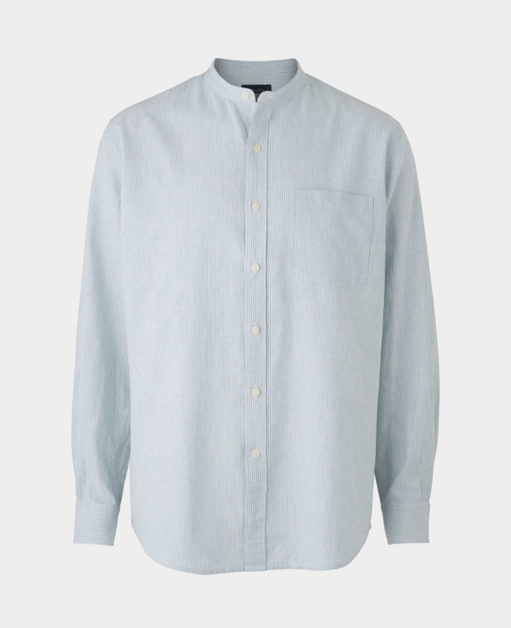 Men's Blue Linen Cotton Stripe Classic Fit Grandad Collar Casual Shirt - Size: XL x Extra Long - 38.5" - Savile Row Company - image 5