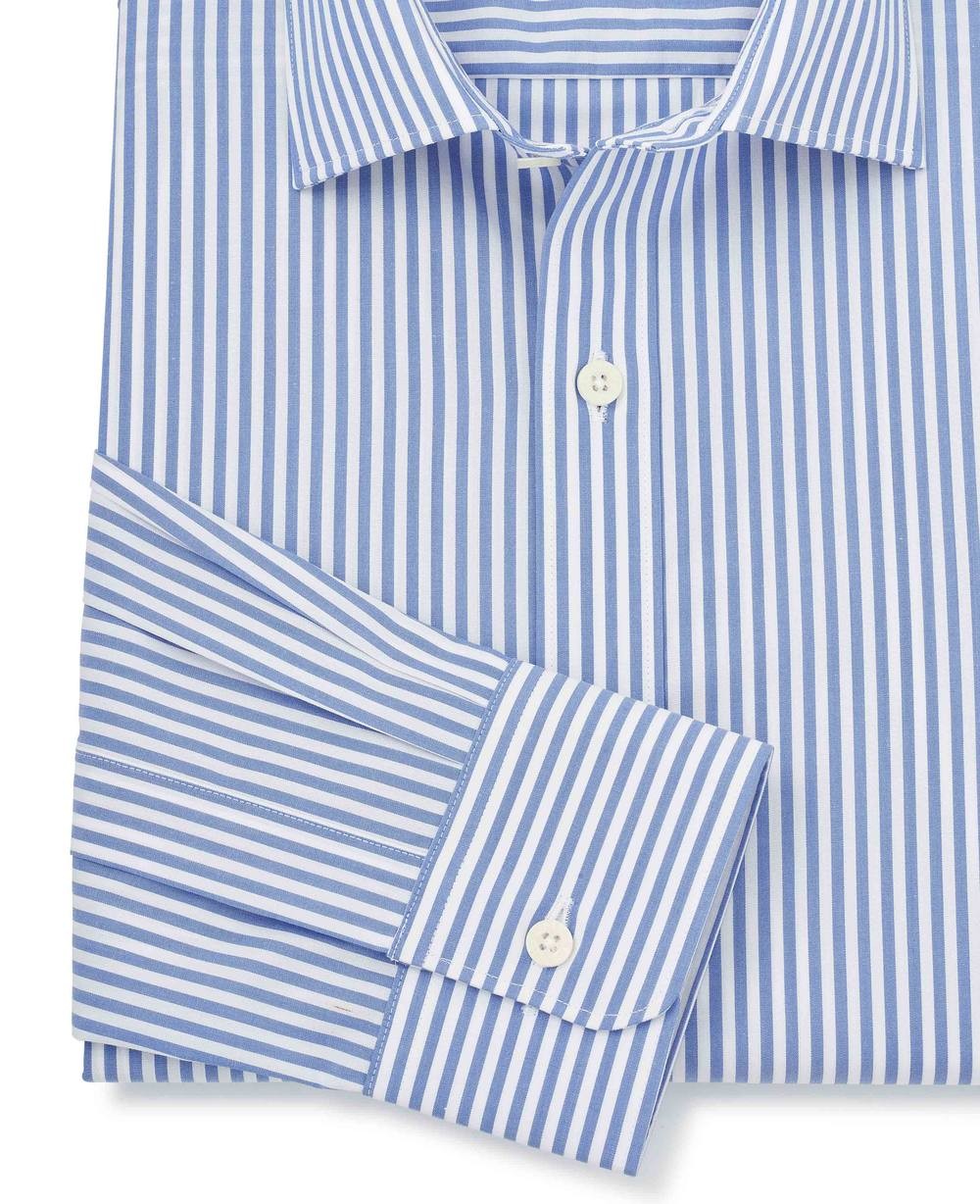 Men's Blue Slim Fit Striped Formal Shirt - Single Cuff - Size: 14.5" x Standard - 33" - Savile Row Company - image 3