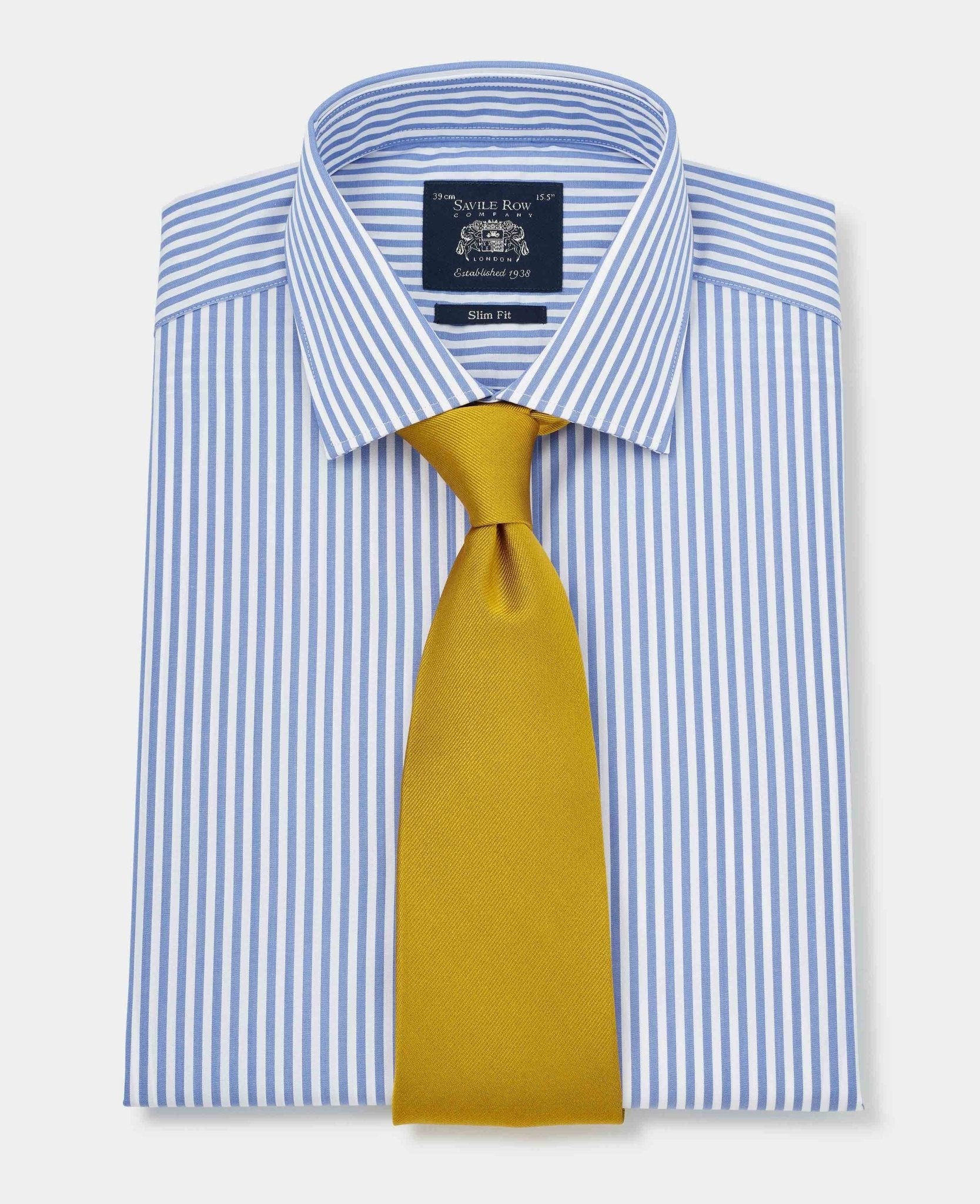 Men's Blue Slim Fit Striped Formal Shirt - Single Cuff - Size: 16" x Extra Long - 36.5" - Savile Row Company - image 3