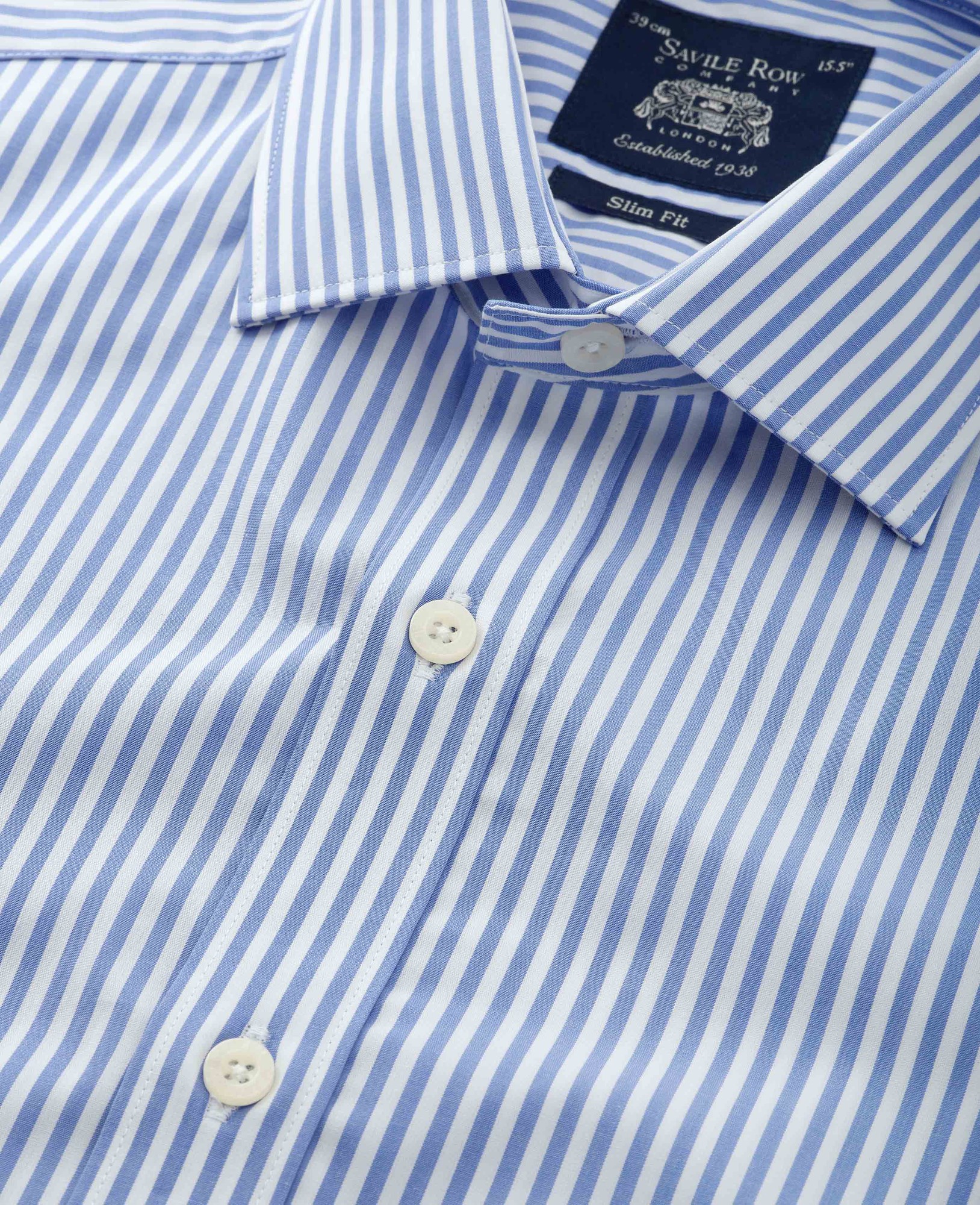 Men's Blue Slim Fit Striped Formal Shirt - Single Cuff - Size: 17" x Extra Long - 37.5" - Savile Row Company - image 5