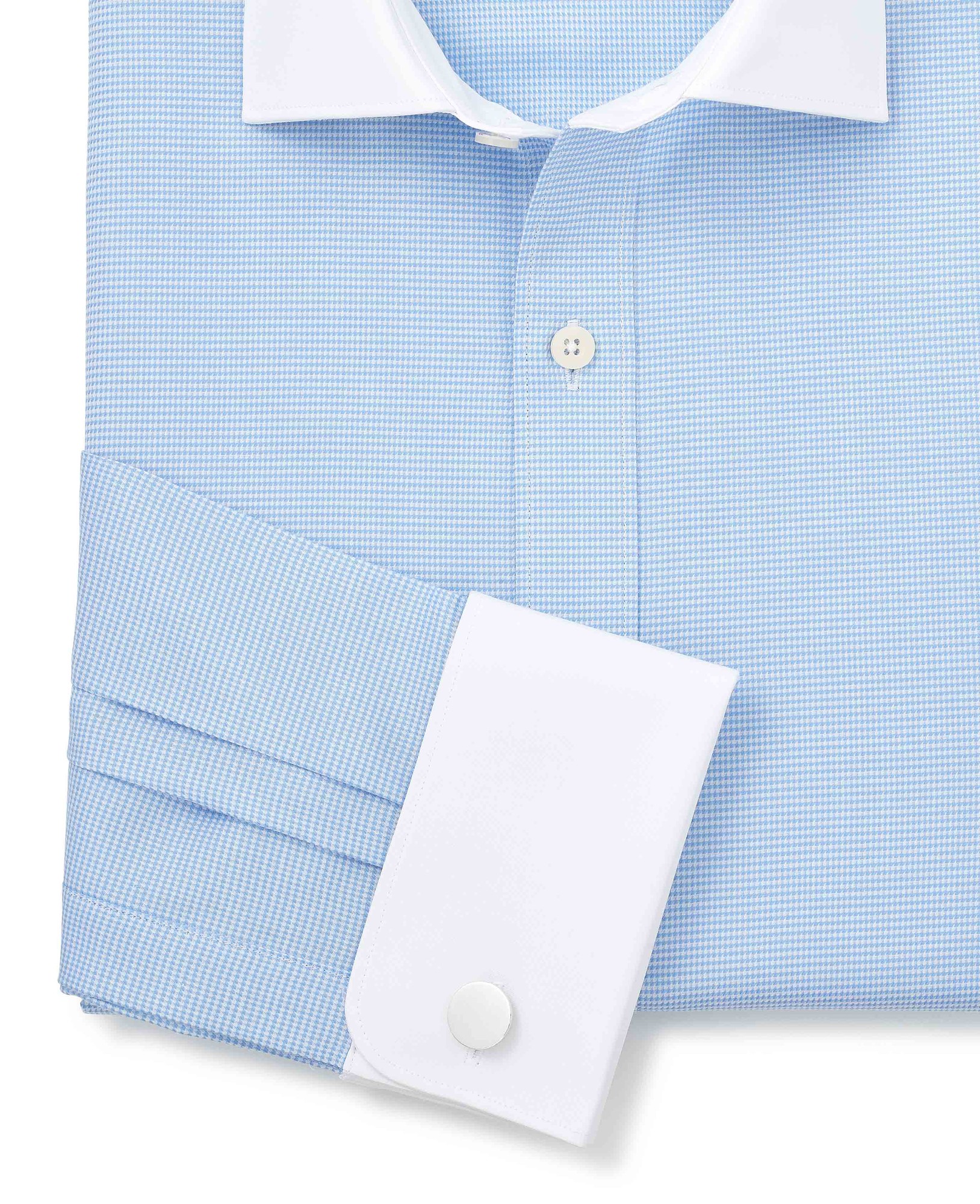 Men's Blue Textured Cotton Puppytooth Slim Fit Winchester Formal Shirt - Double Cuff - Size: 14.5" x Standard - 33" - Savile Row Company - image 5