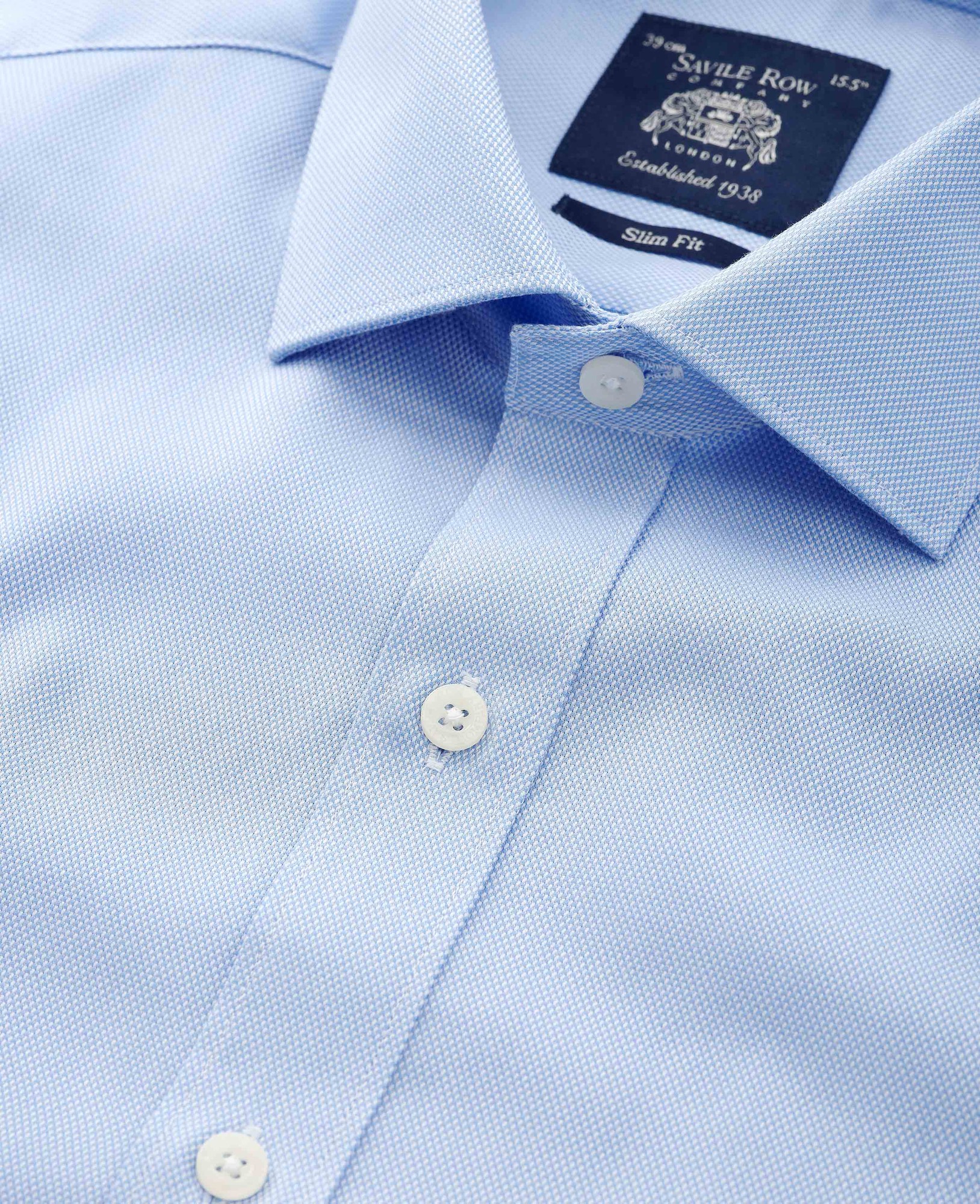 Men's Blue Textured Cotton Slim Fit Formal Shirt - Double Cuff - Size: 16.5" x Extra Long - 37" - Savile Row Company - image 3