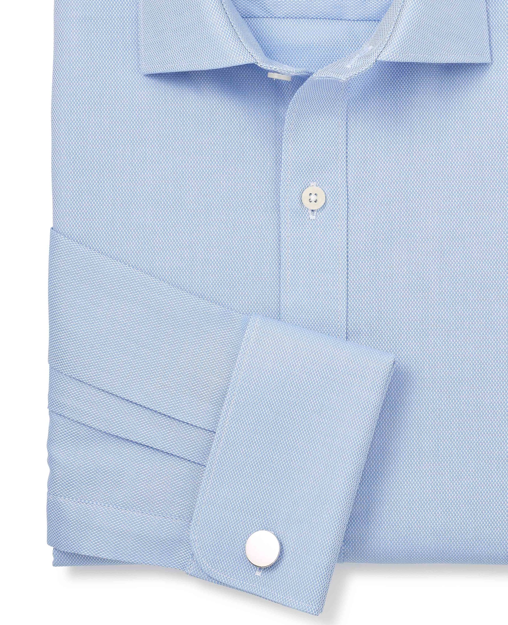 Men's Blue Textured Cotton Slim Fit Formal Shirt - Double Cuff - Size: 17.5" x Standard - 36" - Savile Row Company - image 5