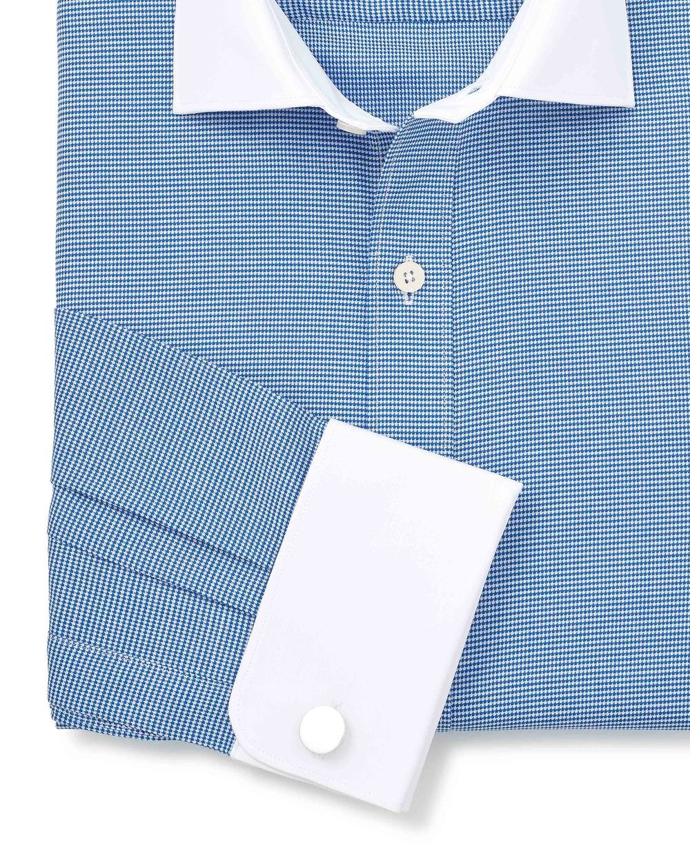 Men's Blue White Cotton Puppytooth Slim Fit Winchester Formal Shirt - Double Cuff - Size: 18" x Standard - 37" - Savile Row Company - image 3