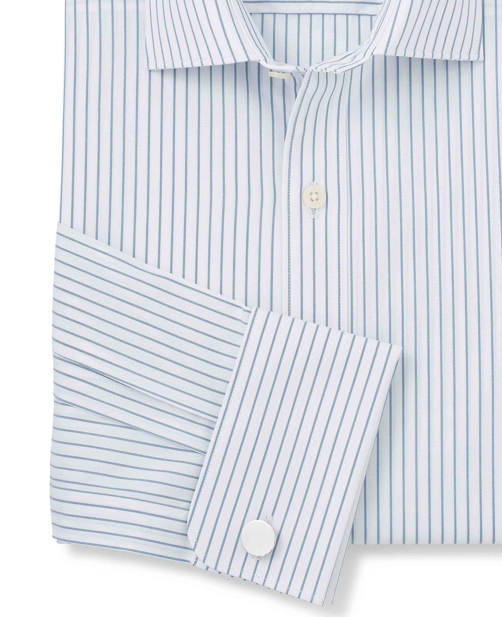 Men's Blue White Stripe Cotton Slim Fit Formal shirt - Double Cuff - Size: 15.5" x Extra Long - 36" - Savile Row Company - image 5