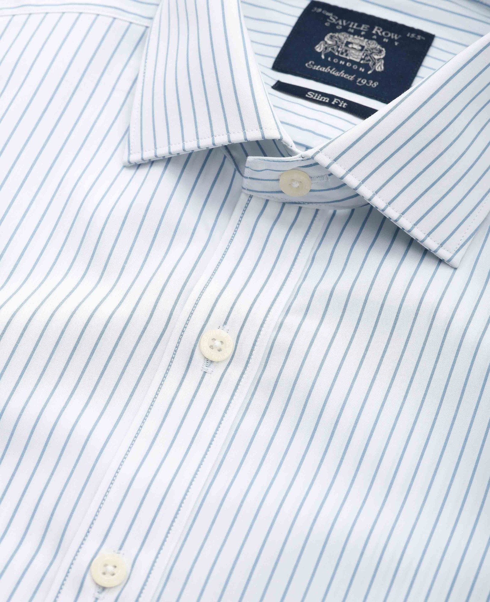 Men's Blue White Stripe Cotton Slim Fit Formal shirt - Double Cuff - Size: 18" x Standard - 37" - Savile Row Company - image 3