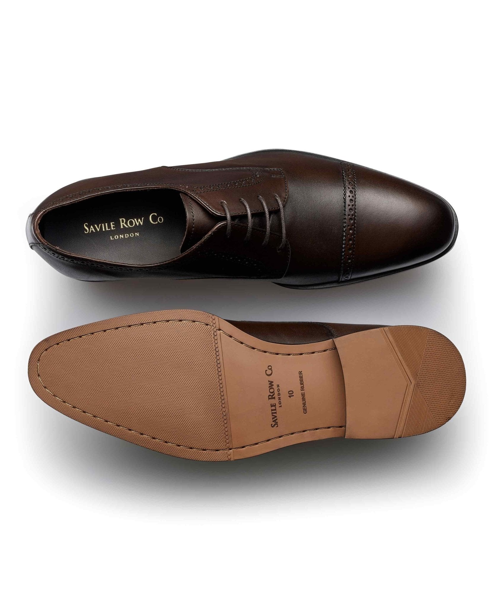 Men's Brown Leather Capped Derby Shoes - Size: 11 - Savile Row Company - image 2