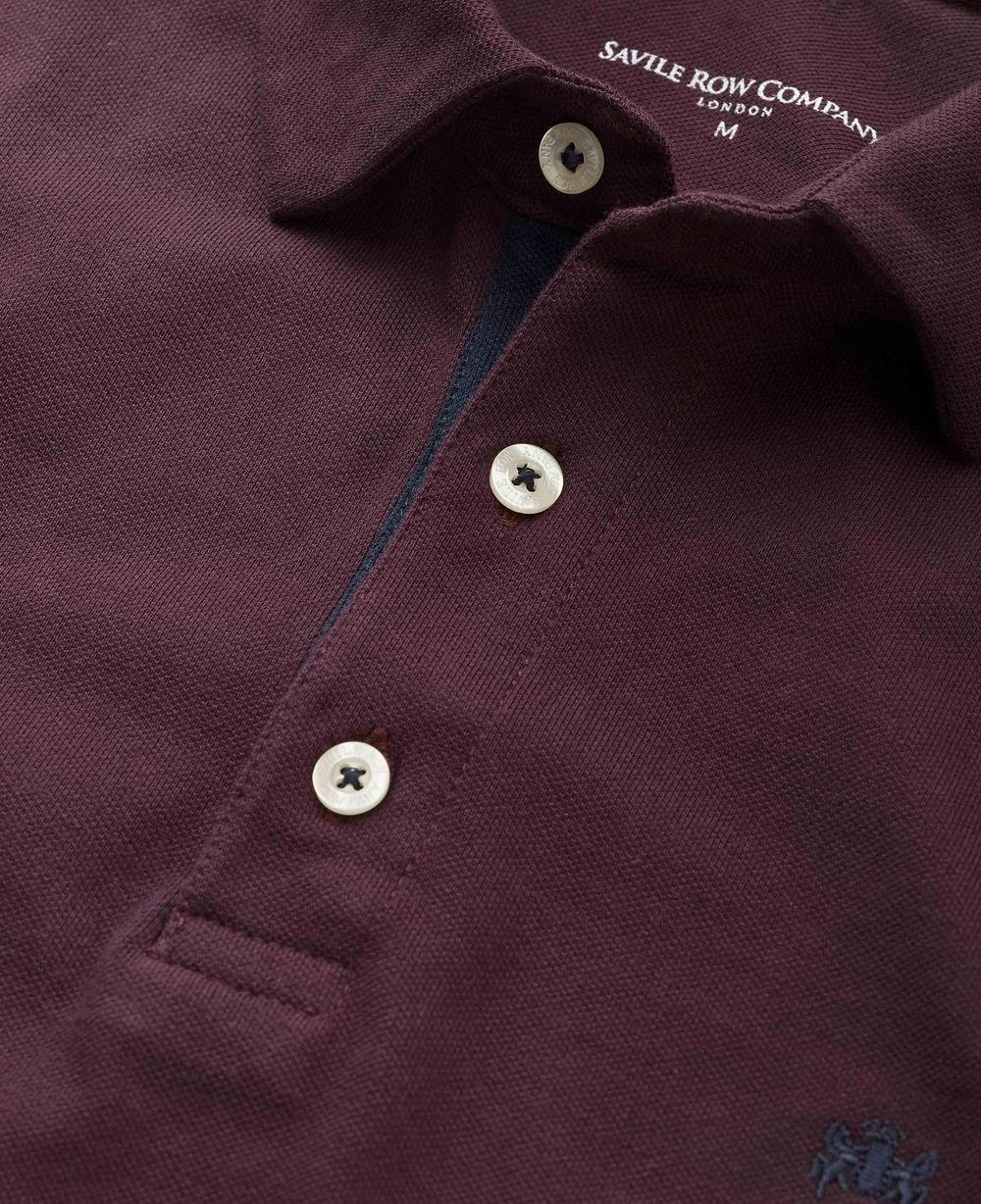 Men's Burgundy Cotton Pique Long Sleeve Polo Shirt - Size: Small - Savile Row Company - image 2