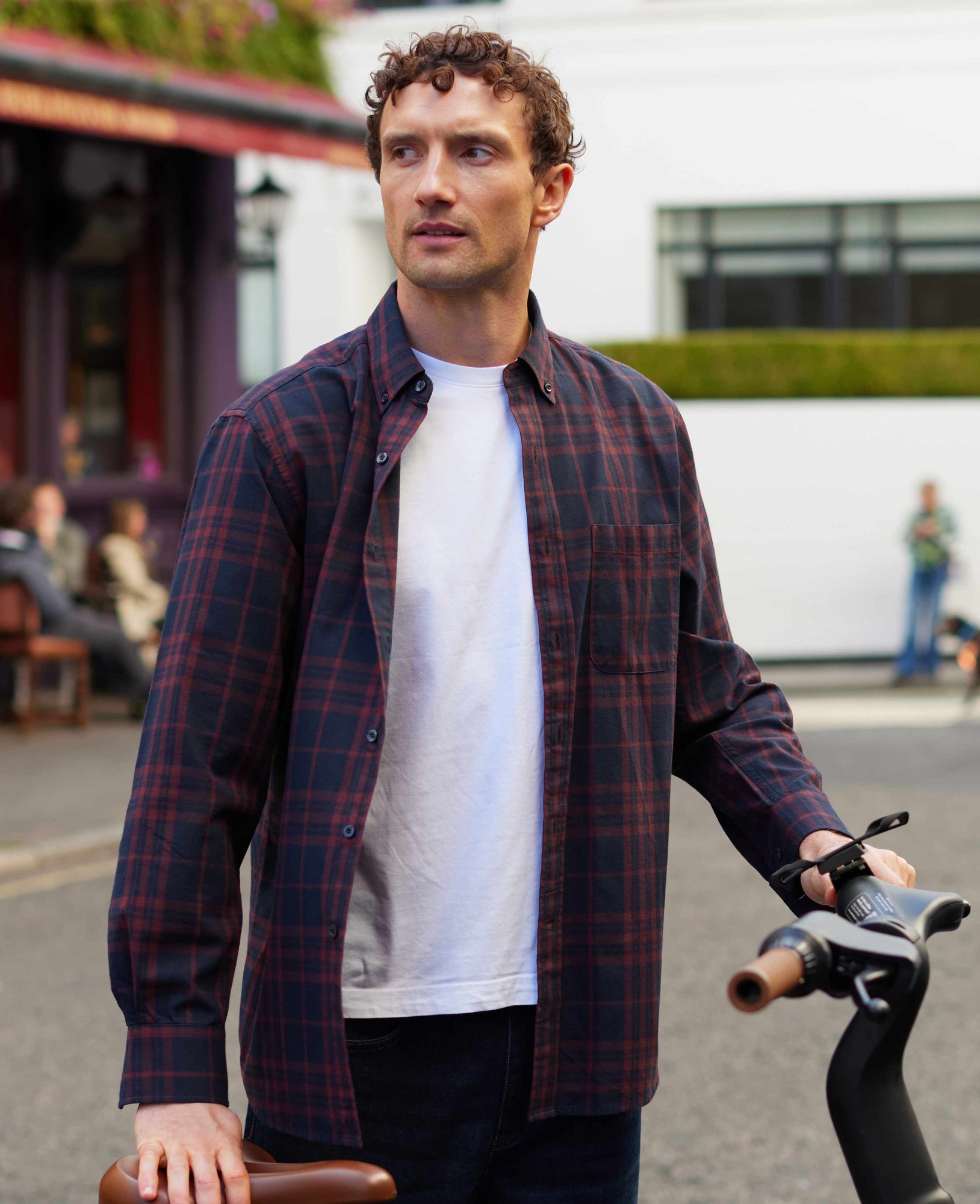 Men's Burgundy Navy Brushed Cotton Check Classic Fit Button-Down Casual Shirt - Size: Small x Standard - 33.5" - Savile Row Company - image 3