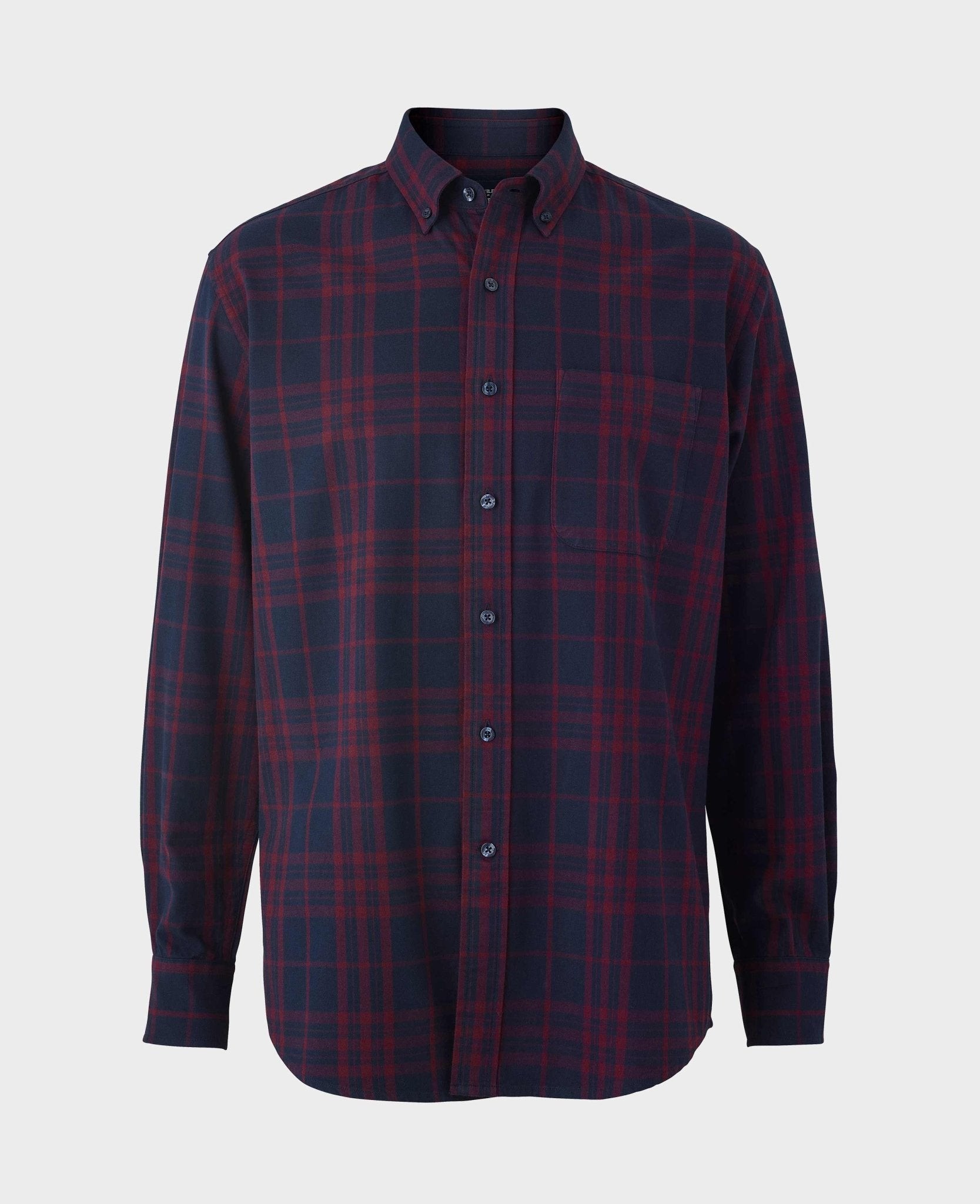 Men's Burgundy Navy Brushed Cotton Check Classic Fit Button-Down Casual Shirt - Size: Small x Standard - 33.5" - Savile Row Company - image 4