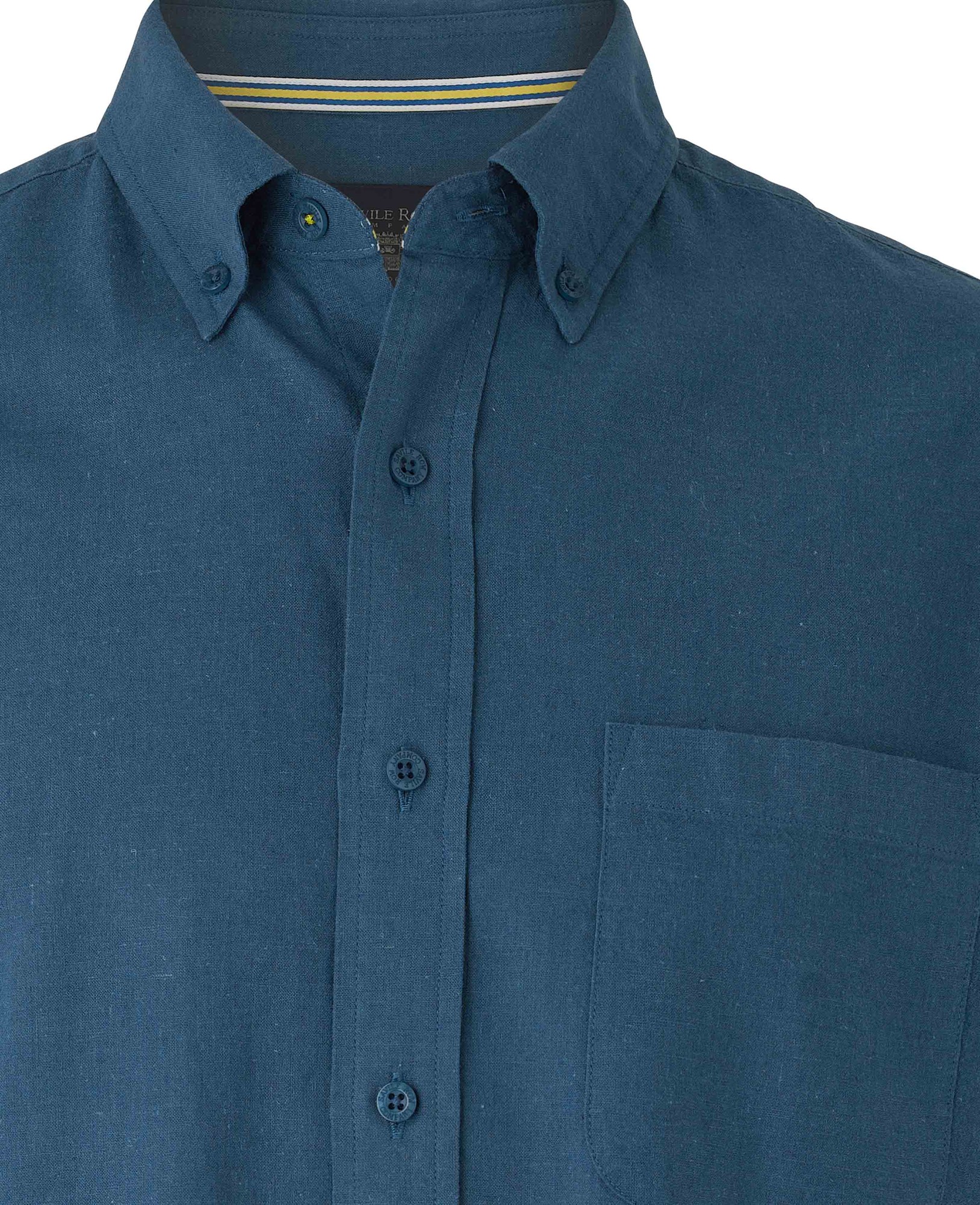 Men's Dark Blue Linen Cotton Classic Fit Button-Down Casual Shirt - Size: Small x Standard - 33.5" - Savile Row Company - image 4