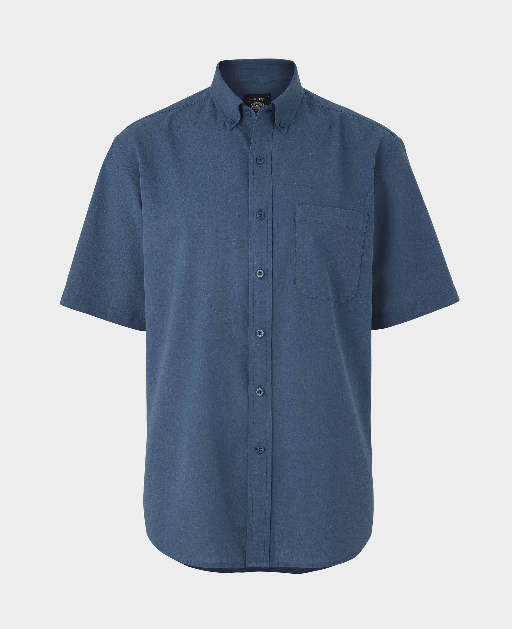 Men's Dark Blue Linen Cotton Classic Fit Button-Down Short Sleeve Casual Shirt - Size: XL - Savile Row Company - image 5